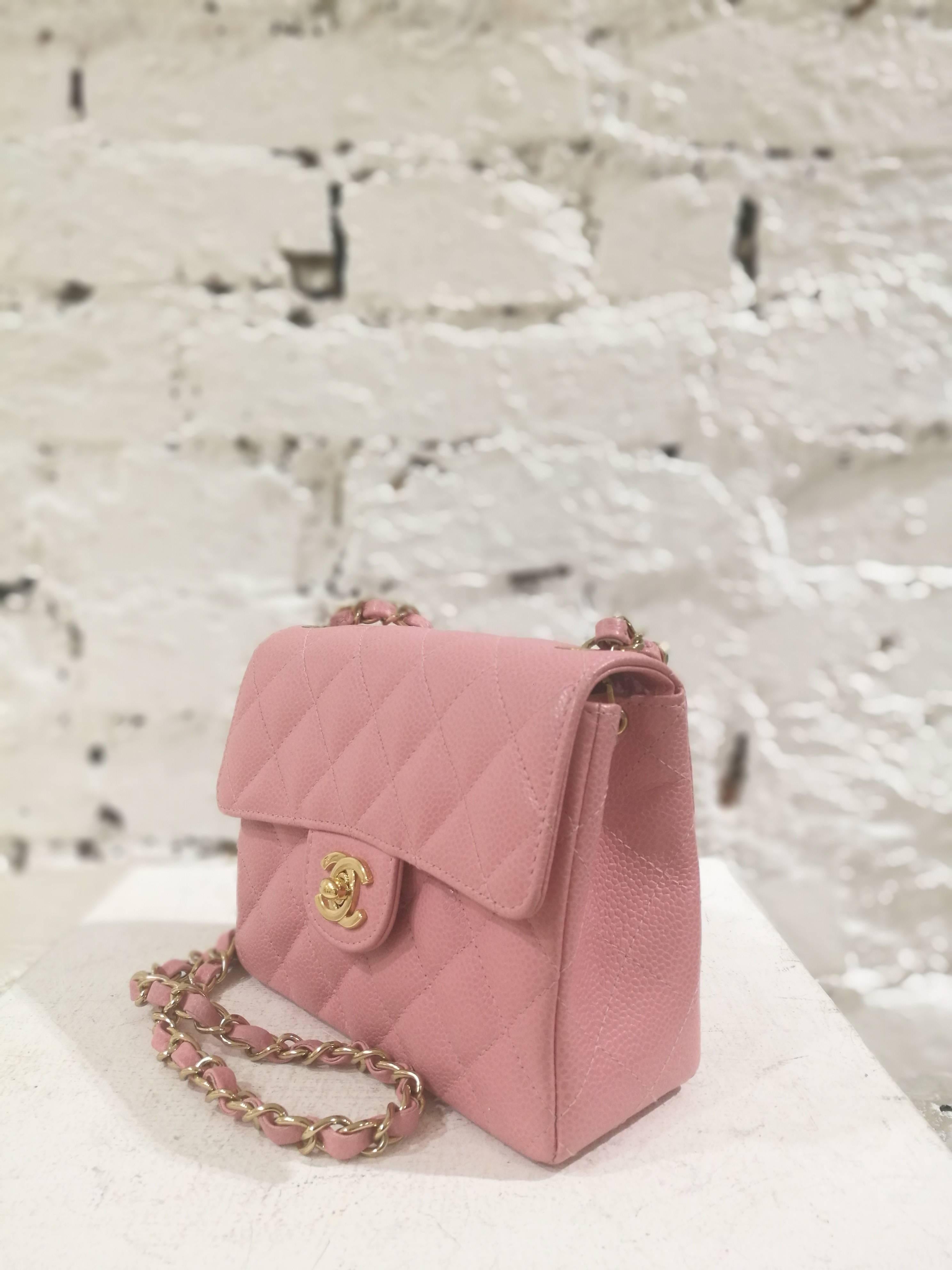 Chanel pink caviar leather mini shoulder bag 1