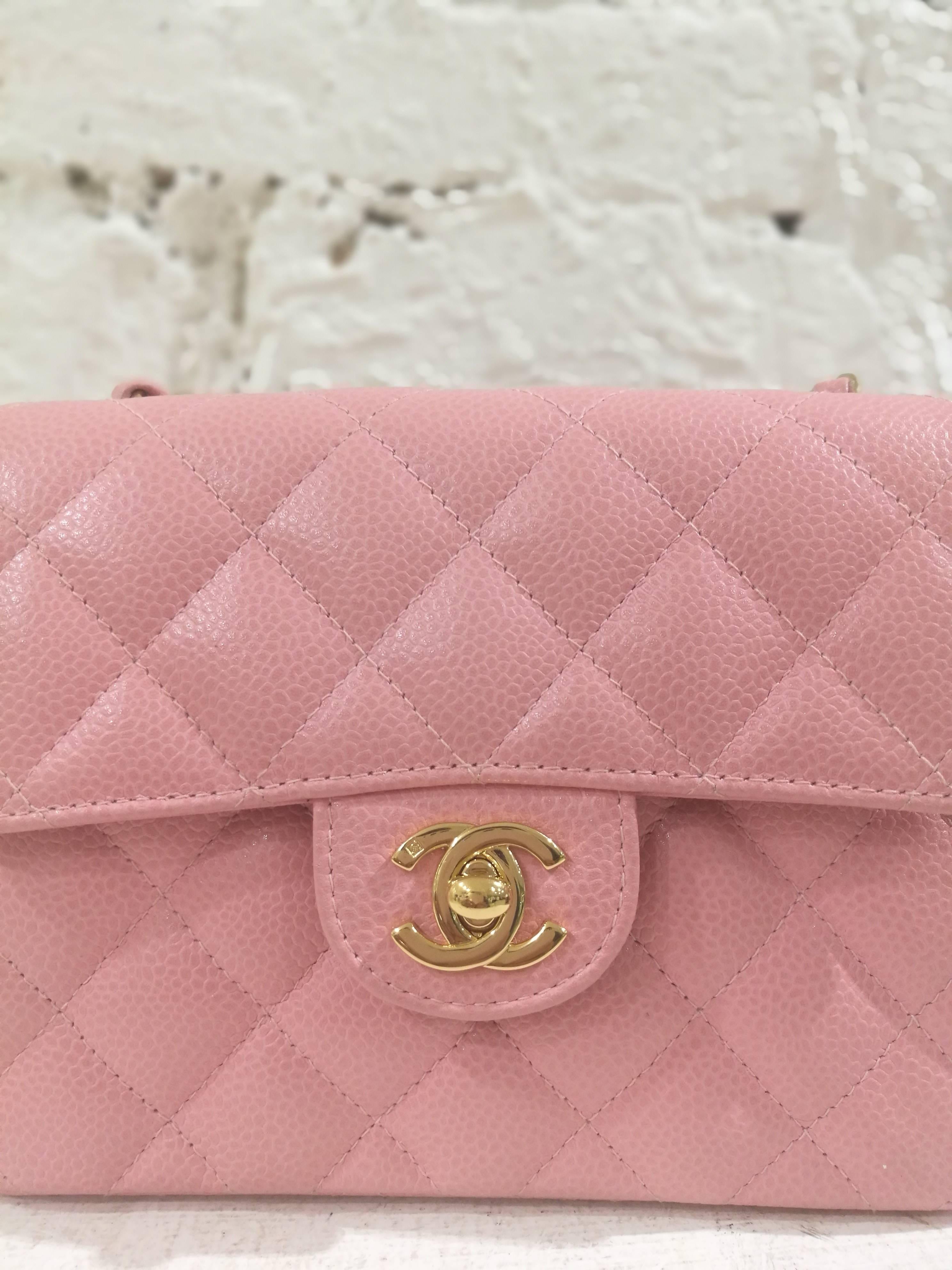 Chanel pink caviar leather mini shoulder bag 2