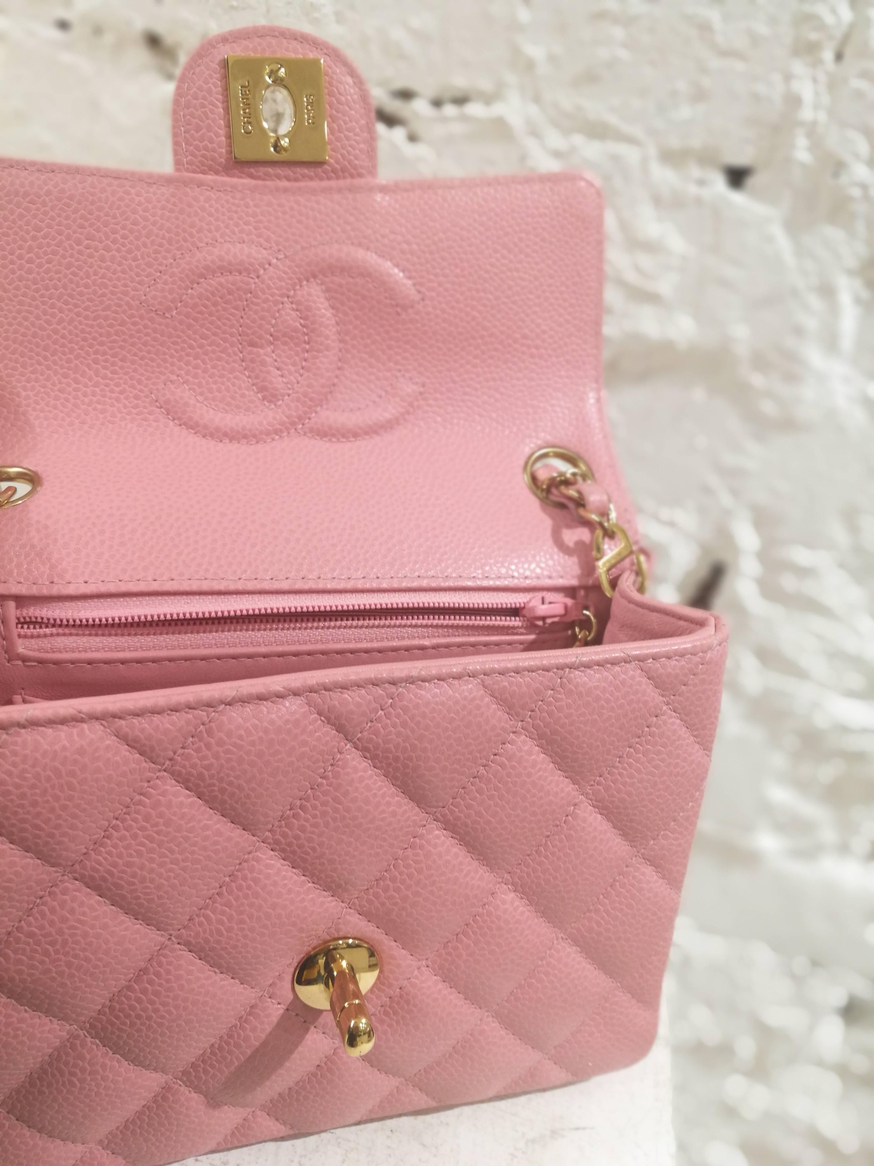 Chanel pink caviar leather mini shoulder bag 3