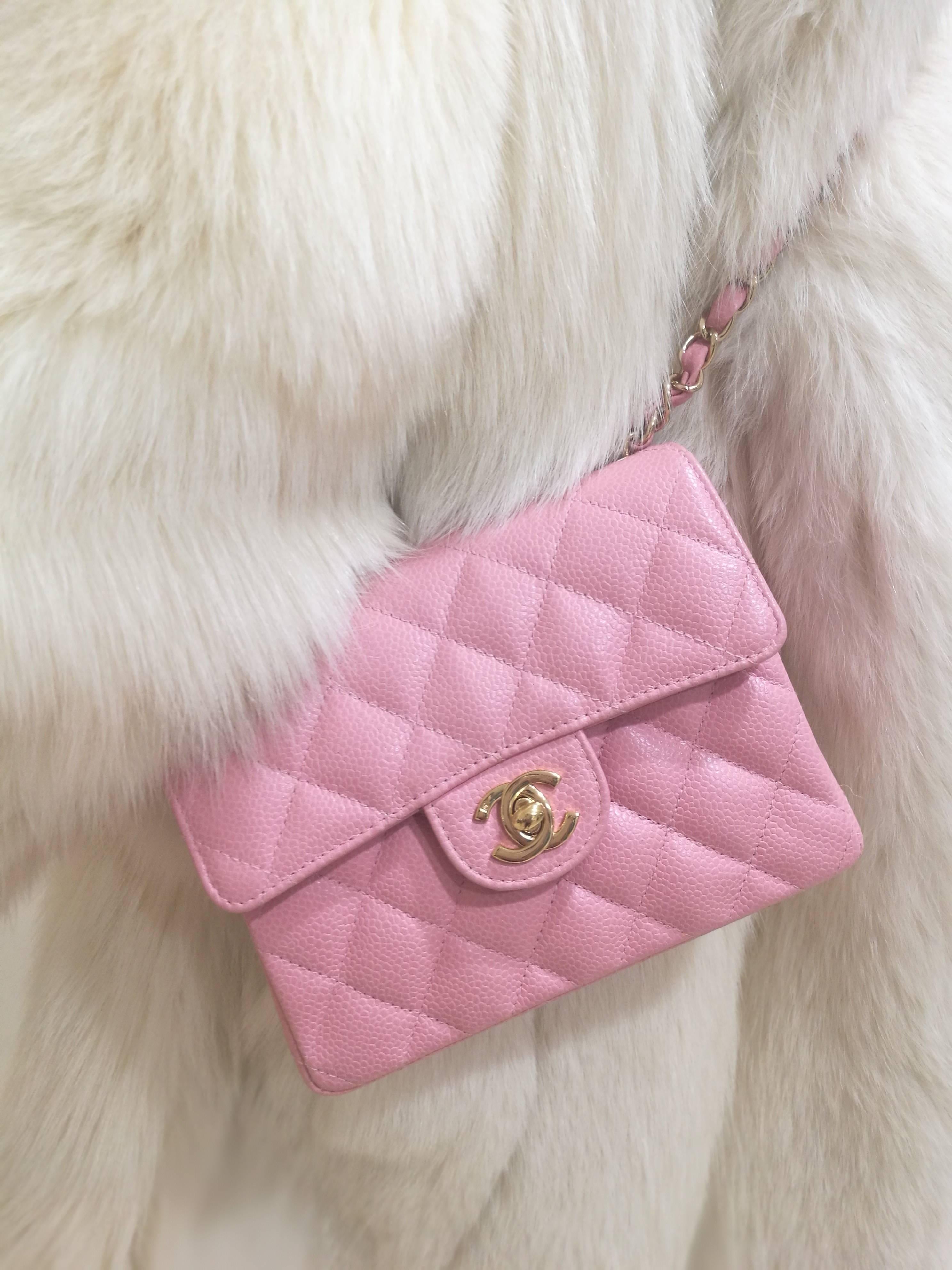 Chanel pink caviar leather mini shoulder bag 4