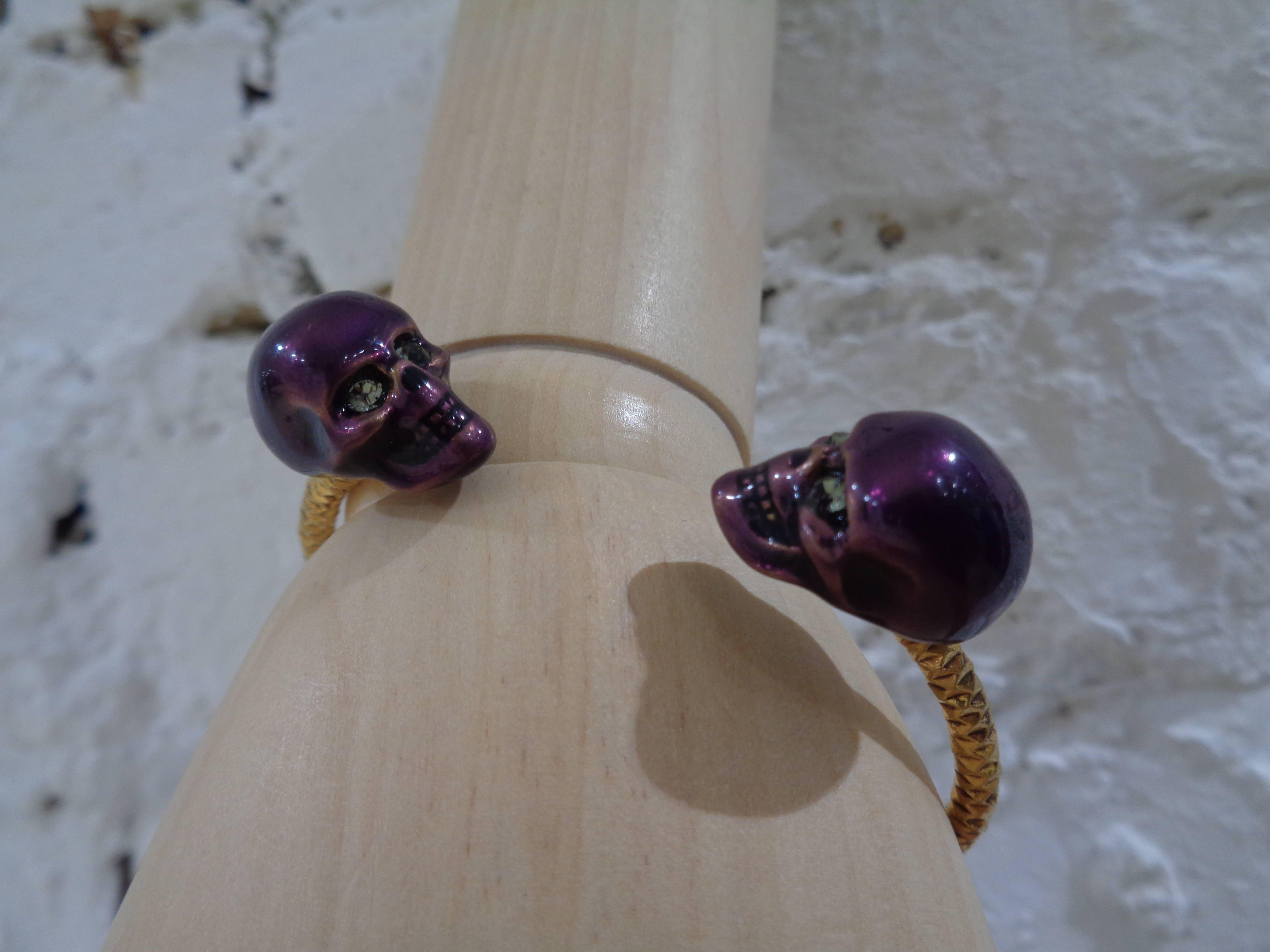 Women's or Men's Alexander McQueen gold tone purple skull bracelet