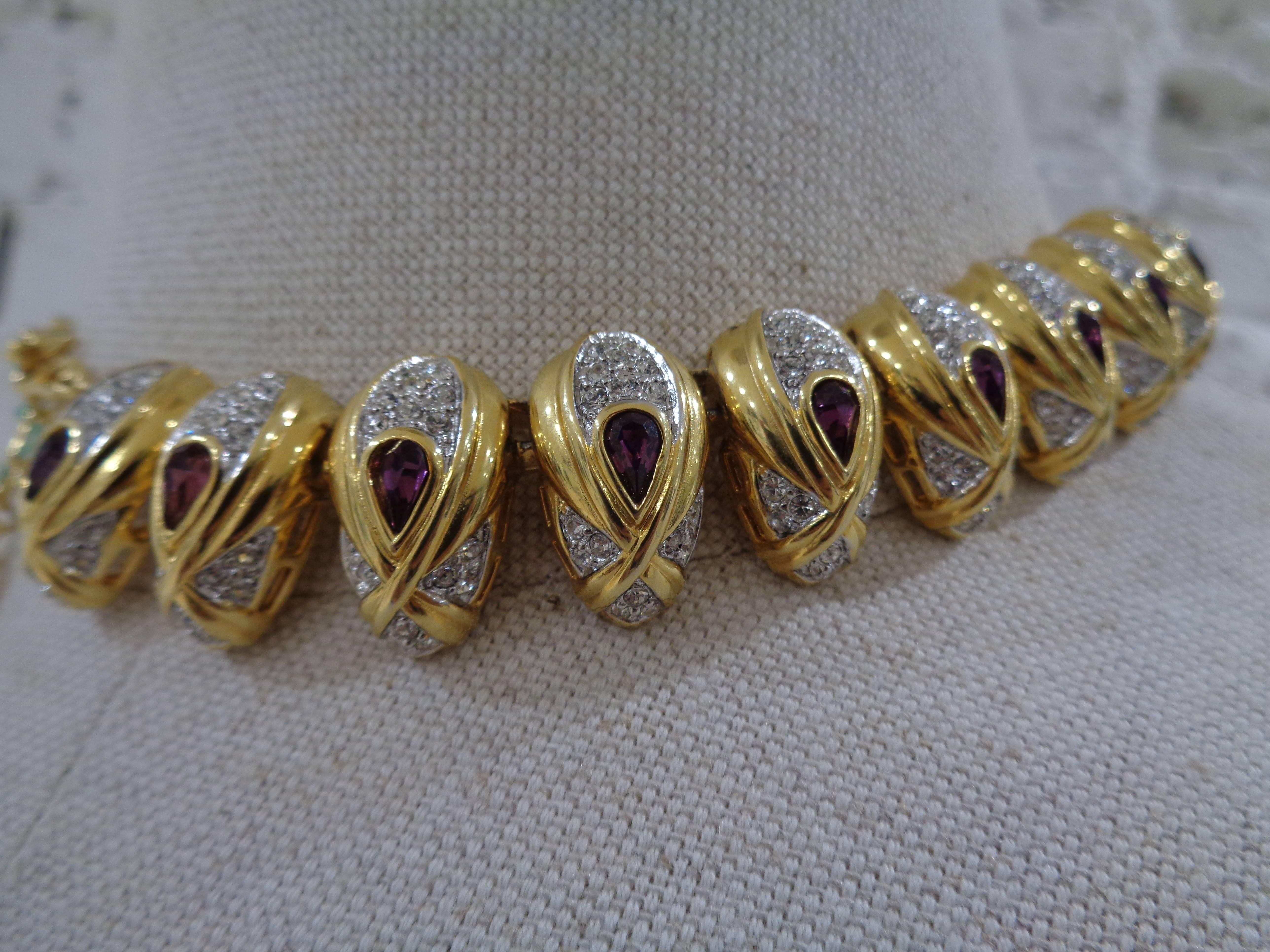 1980s Pastelle gold tone purple stones necklace  In Excellent Condition In Capri, IT