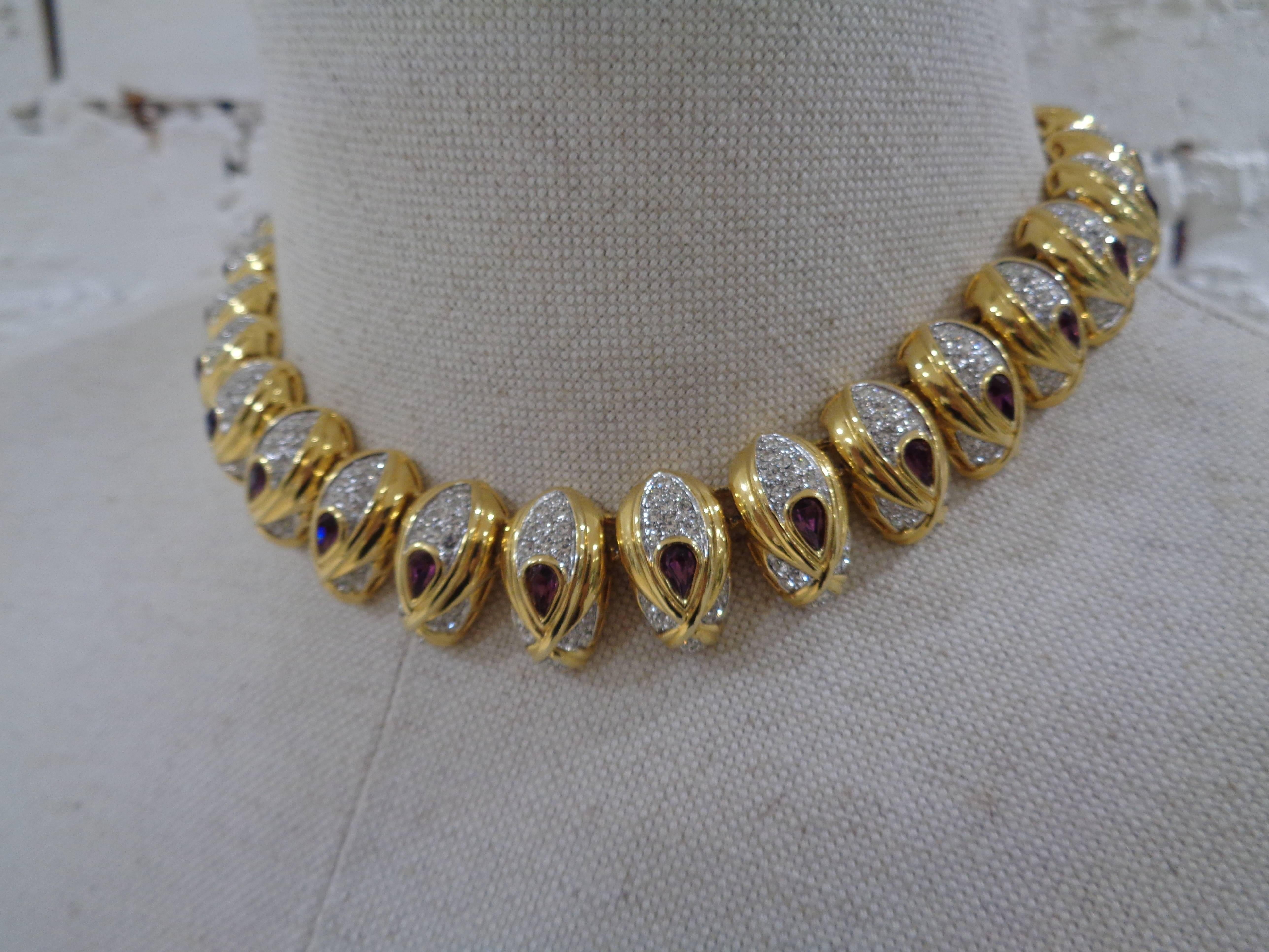 1980s Pastelle gold tone purple stones necklace  1