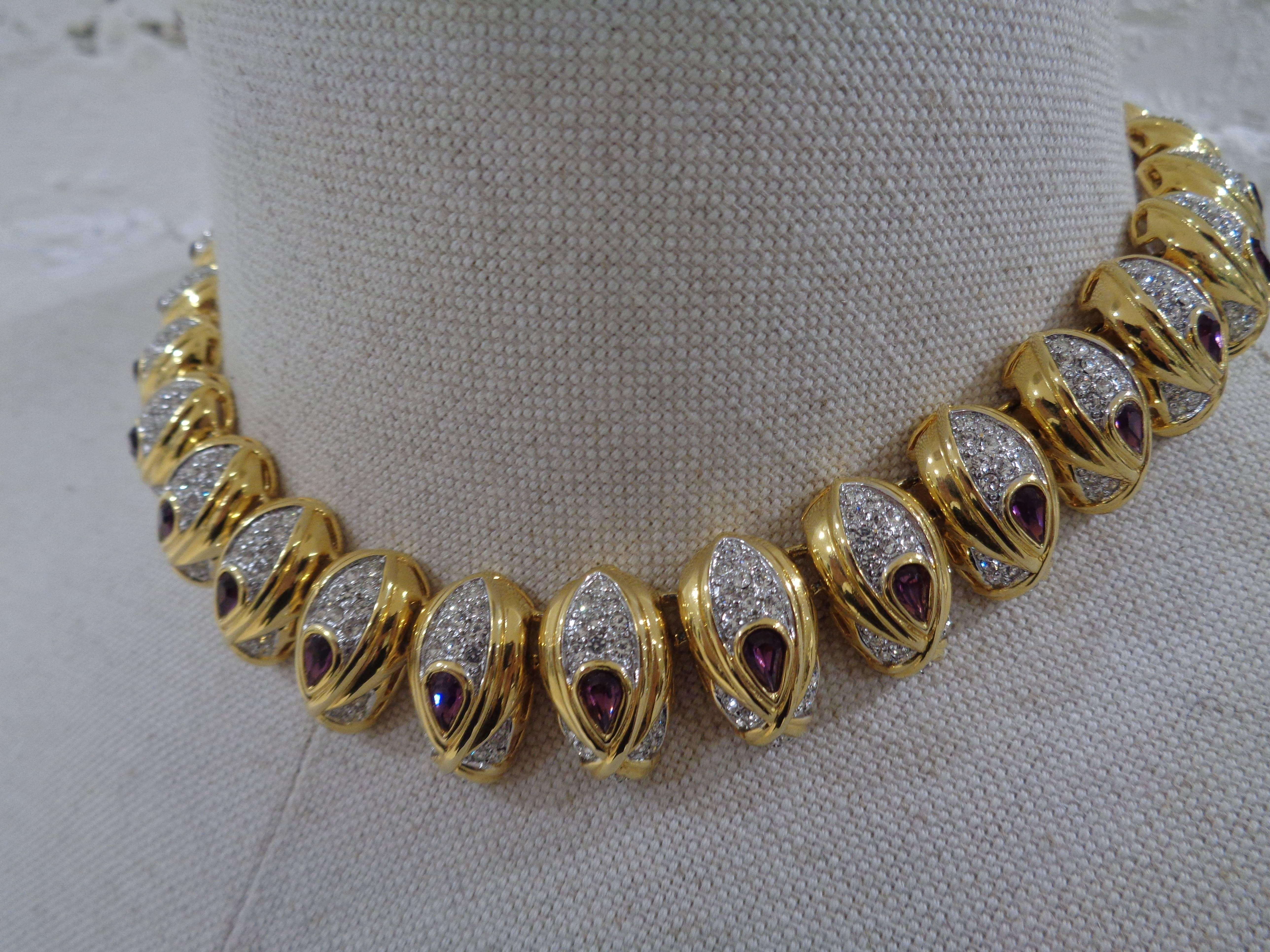 1980s Pastelle gold tone purple stones necklace  3