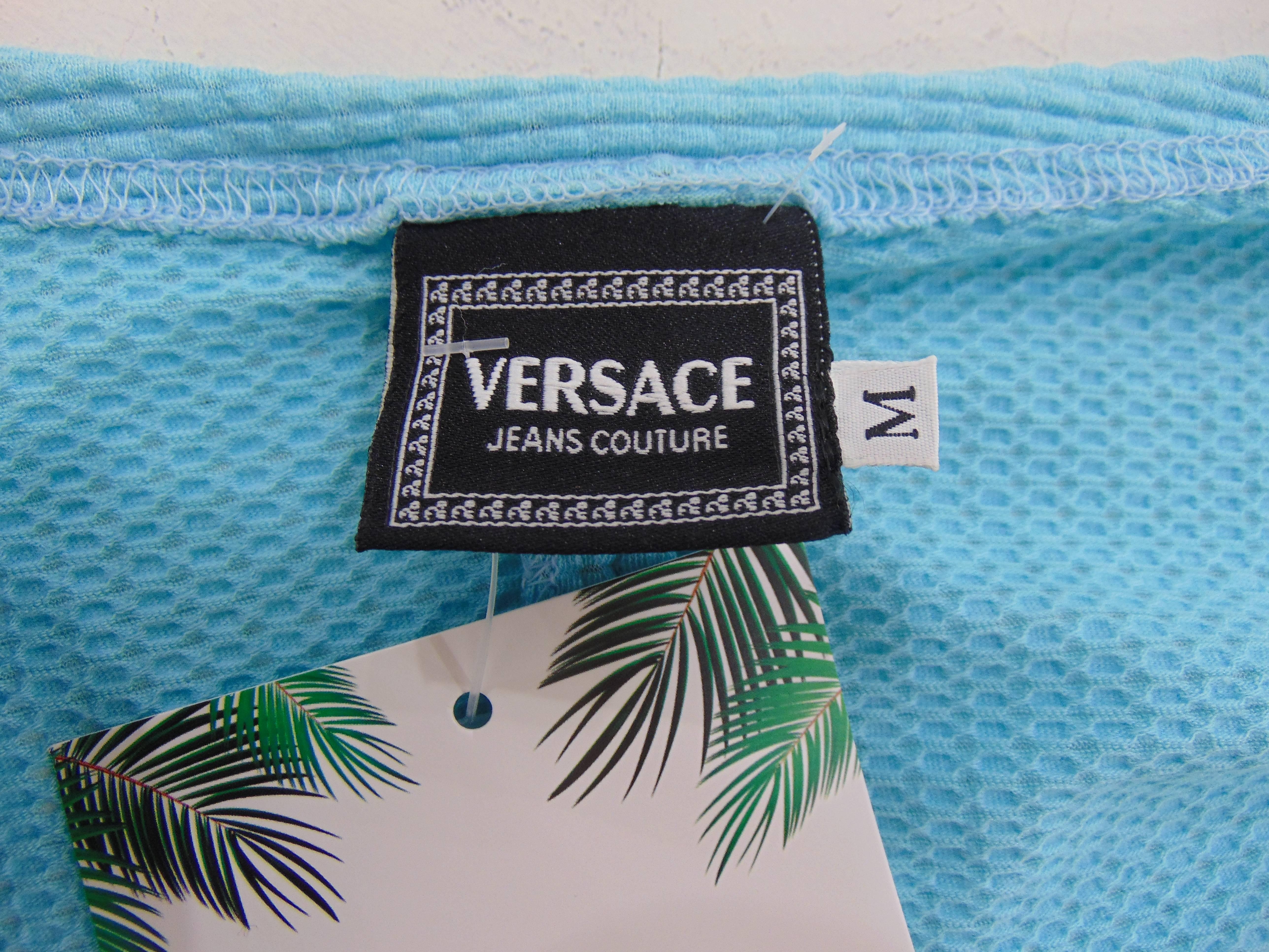 Versace light blue cotton shirt with Zip  For Sale 1