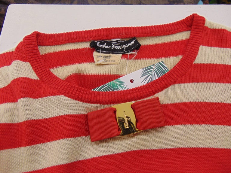Salvatore Ferragamo red cream stripes short sleeves cotton shirt For ...