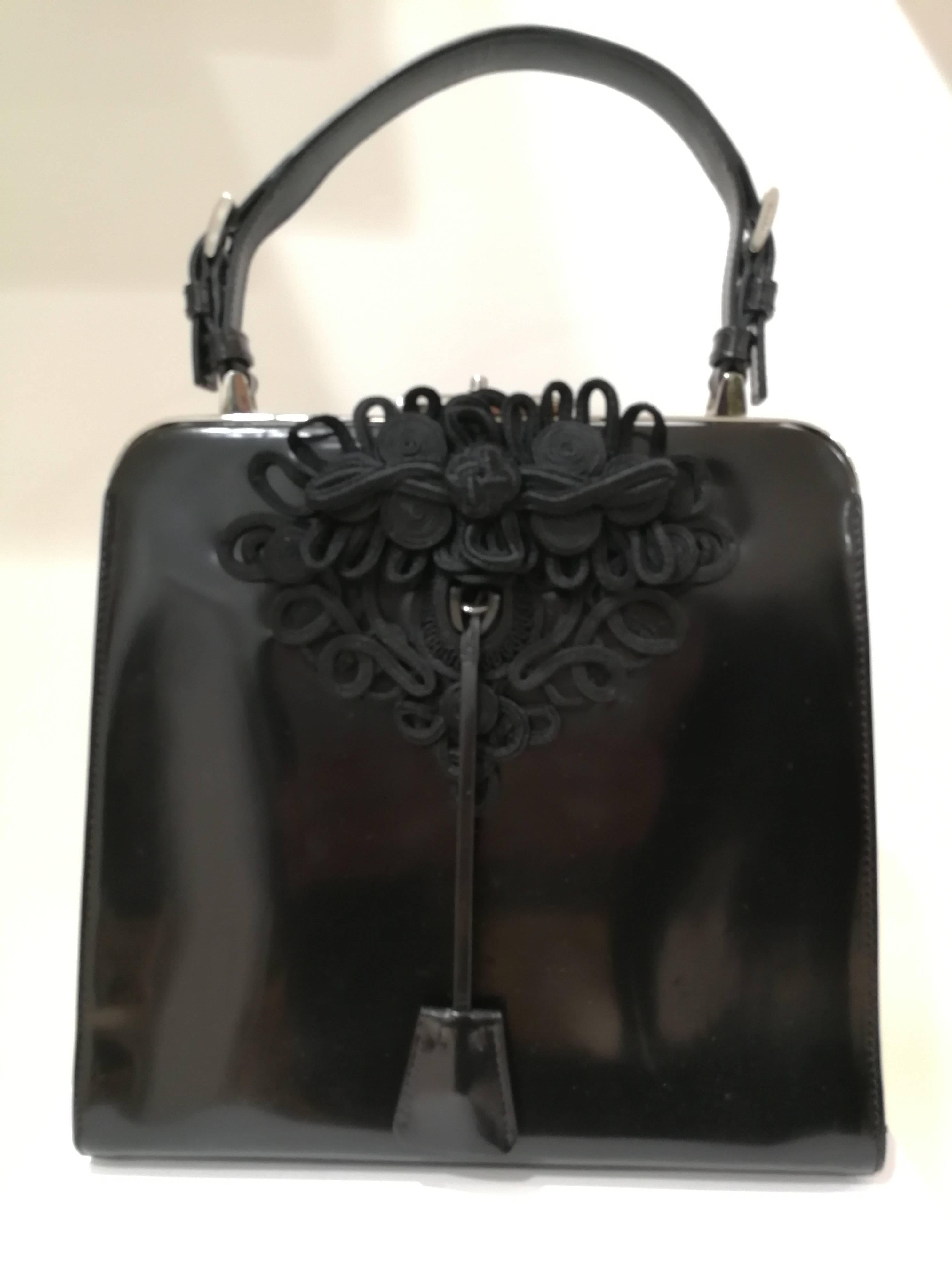 Women's Prada Black patent leather Flower Bag