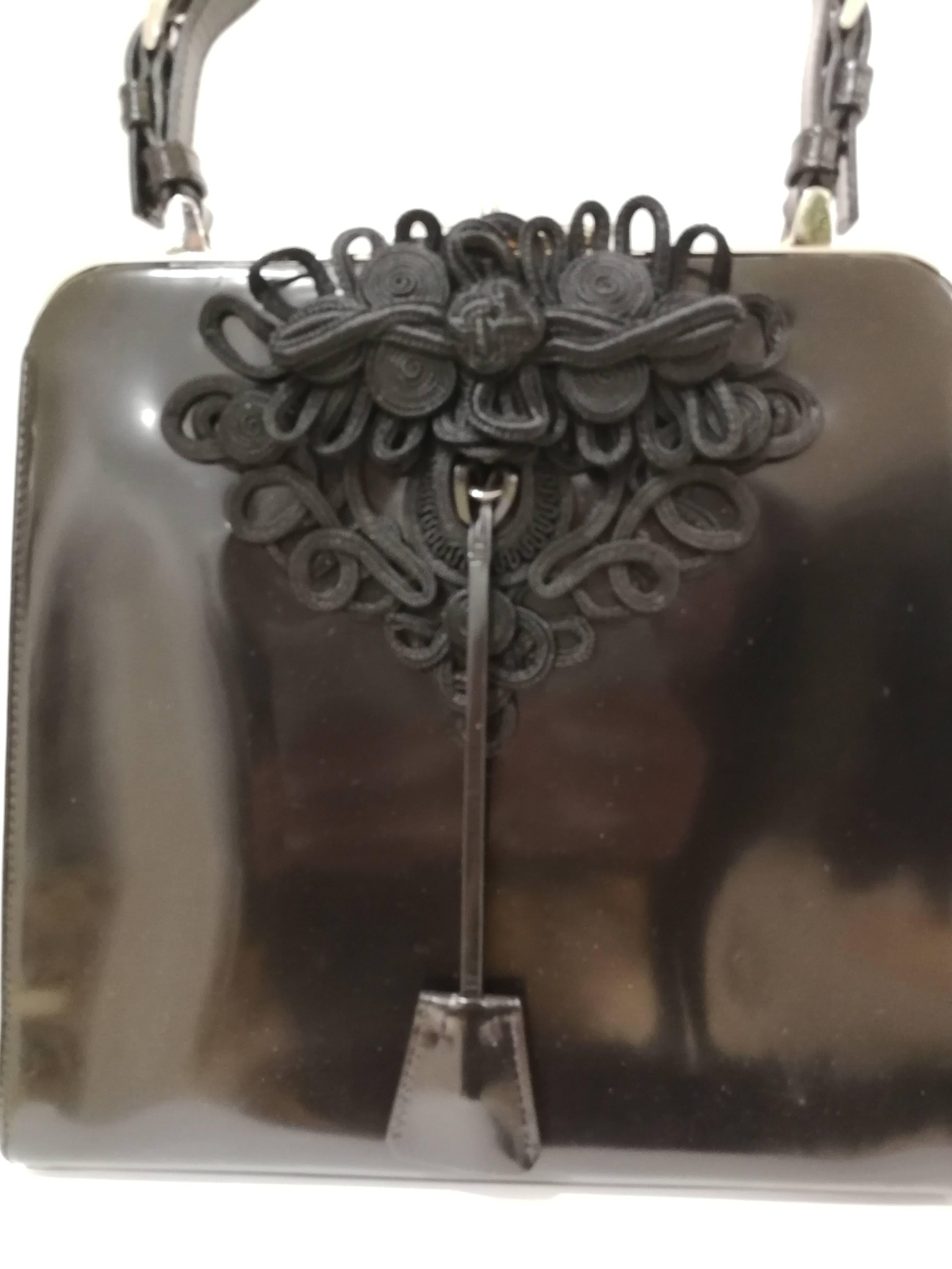 Prada Black patent leather Flower Bag 1