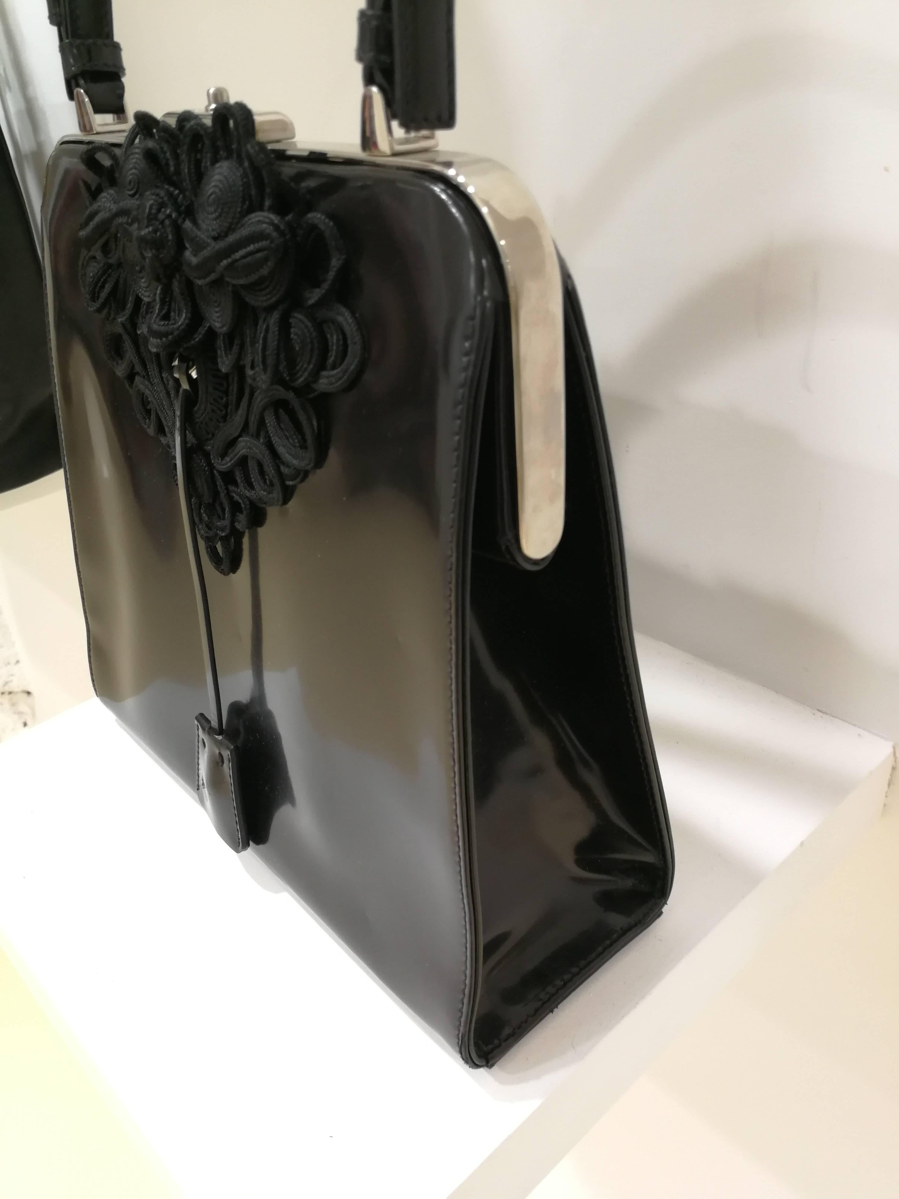 Prada Black patent leather Flower Bag 3