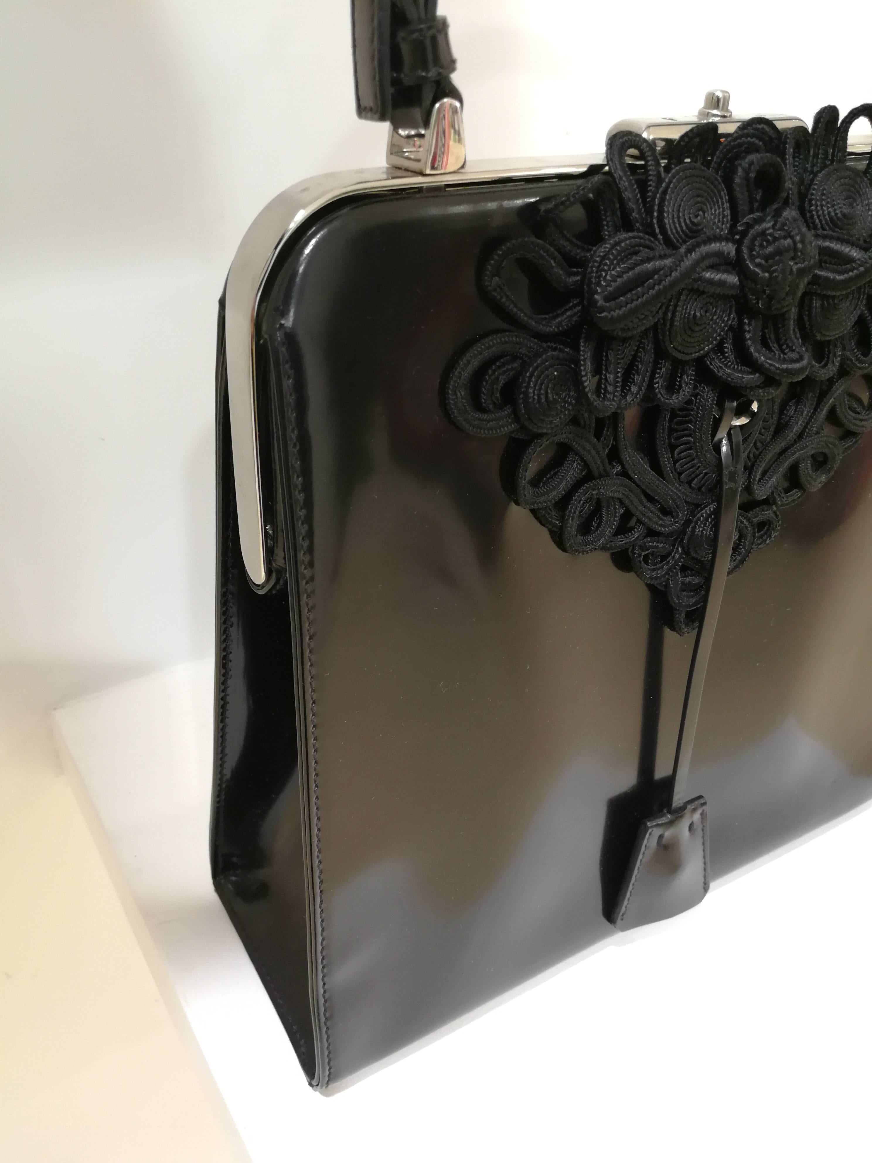 Prada Black patent leather Flower Bag 4