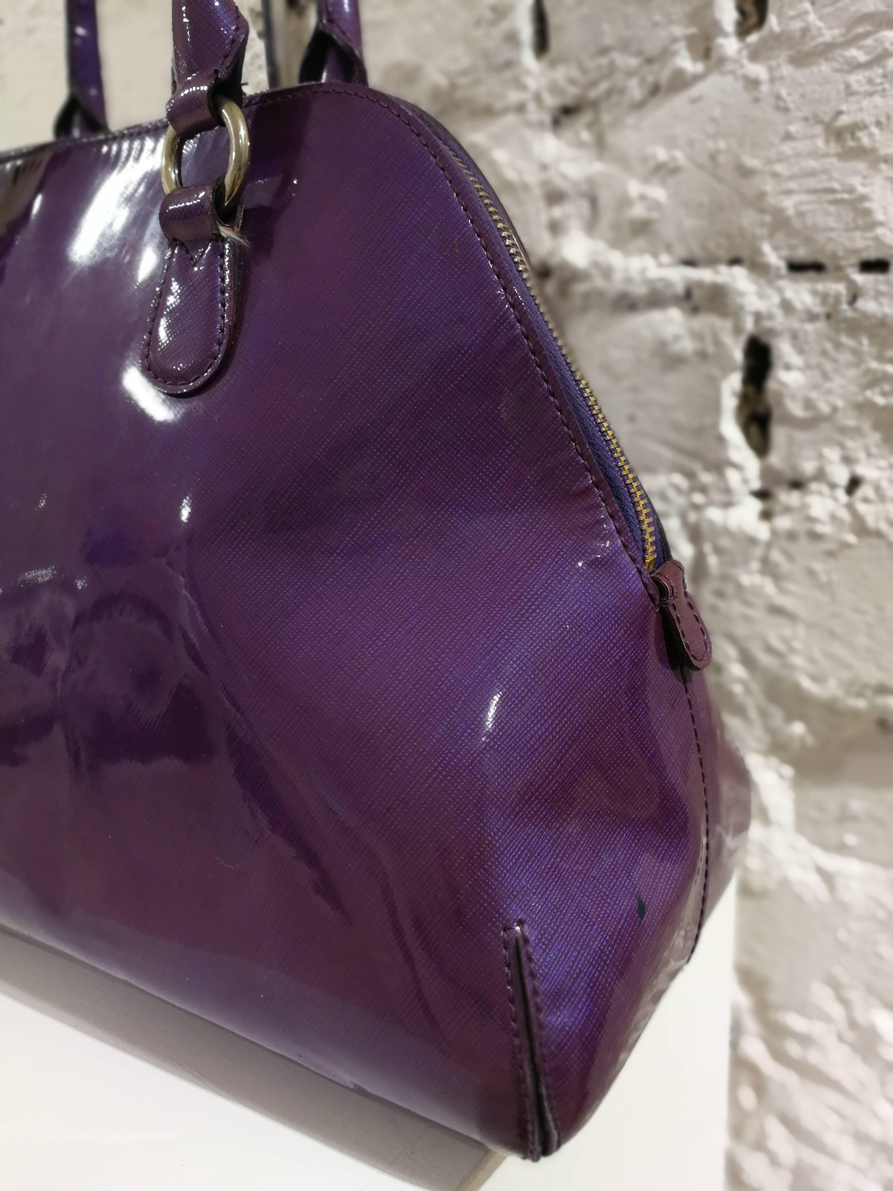 purple patent leather handbag
