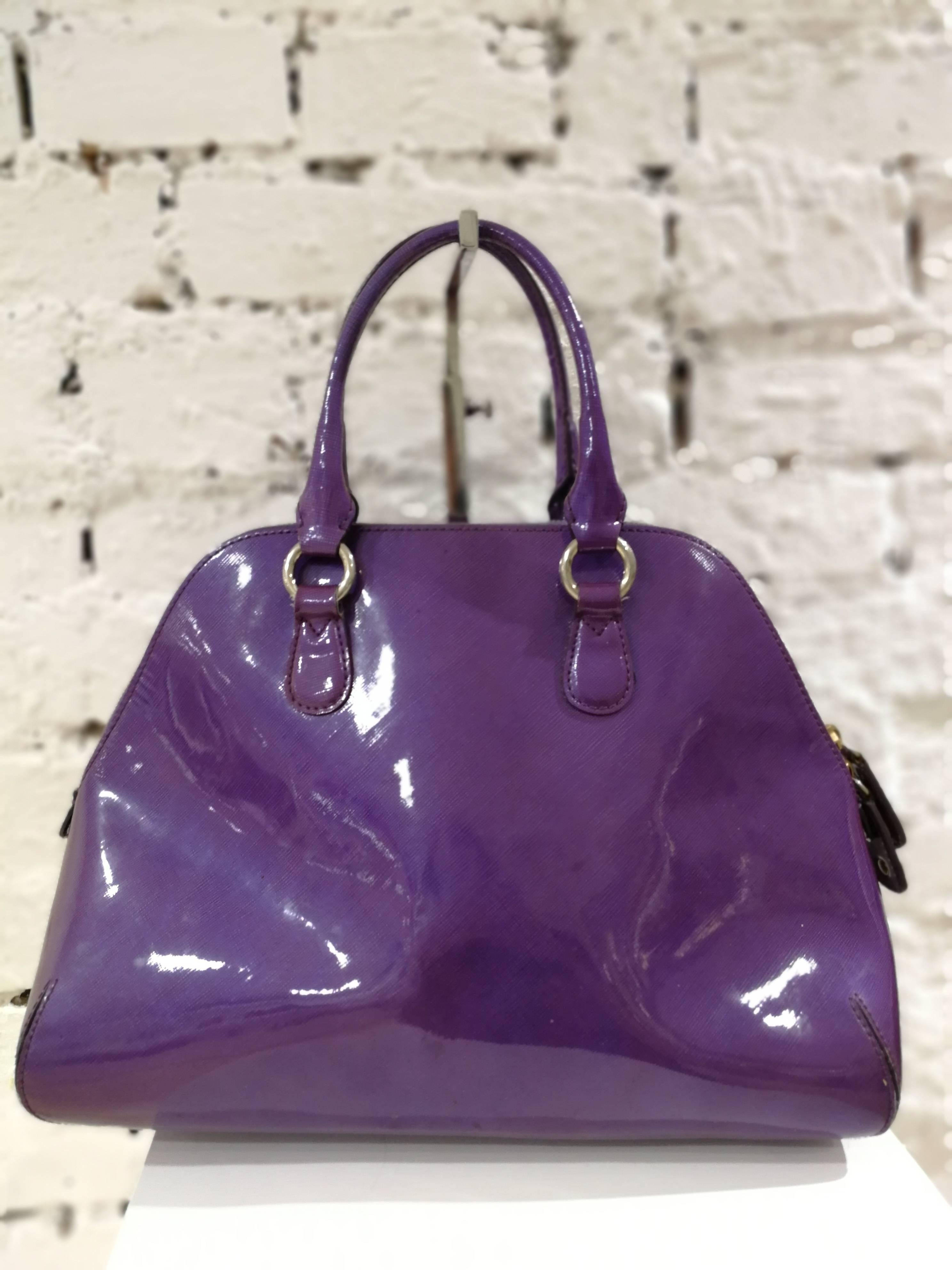 purple patent handbag