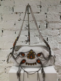 John Richmond white leather chains and swarovsky Shoulder Bag