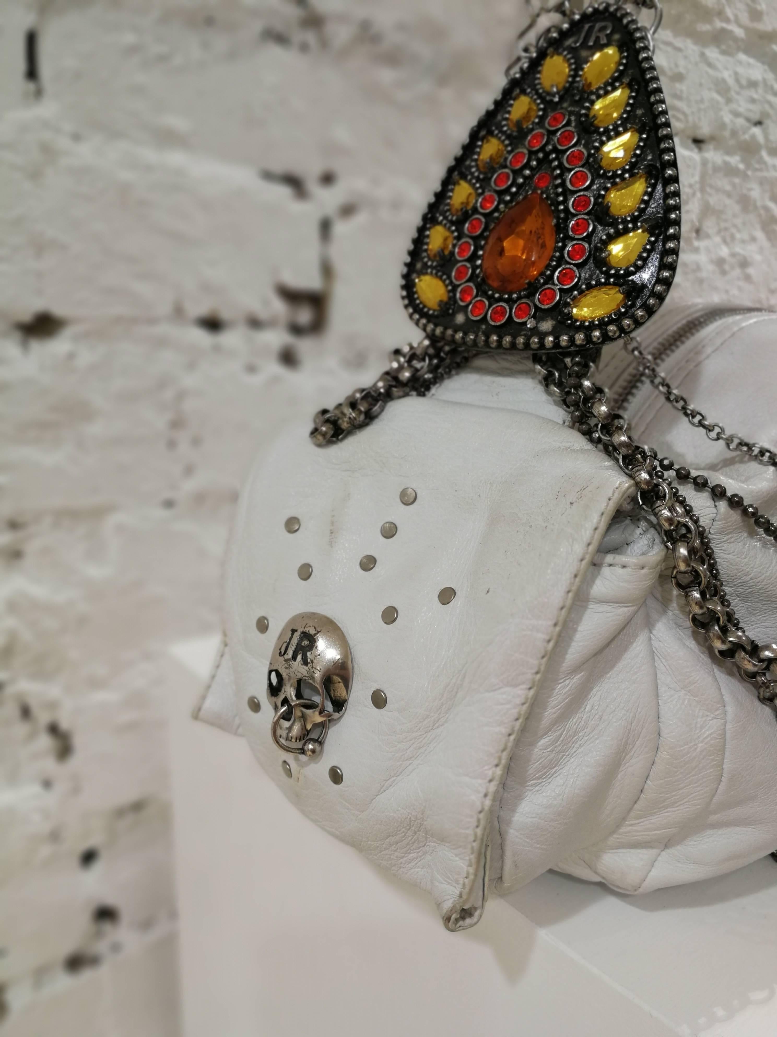 John Richmond white leather chains and swarovsky Shoulder Bag In Good Condition In Capri, IT