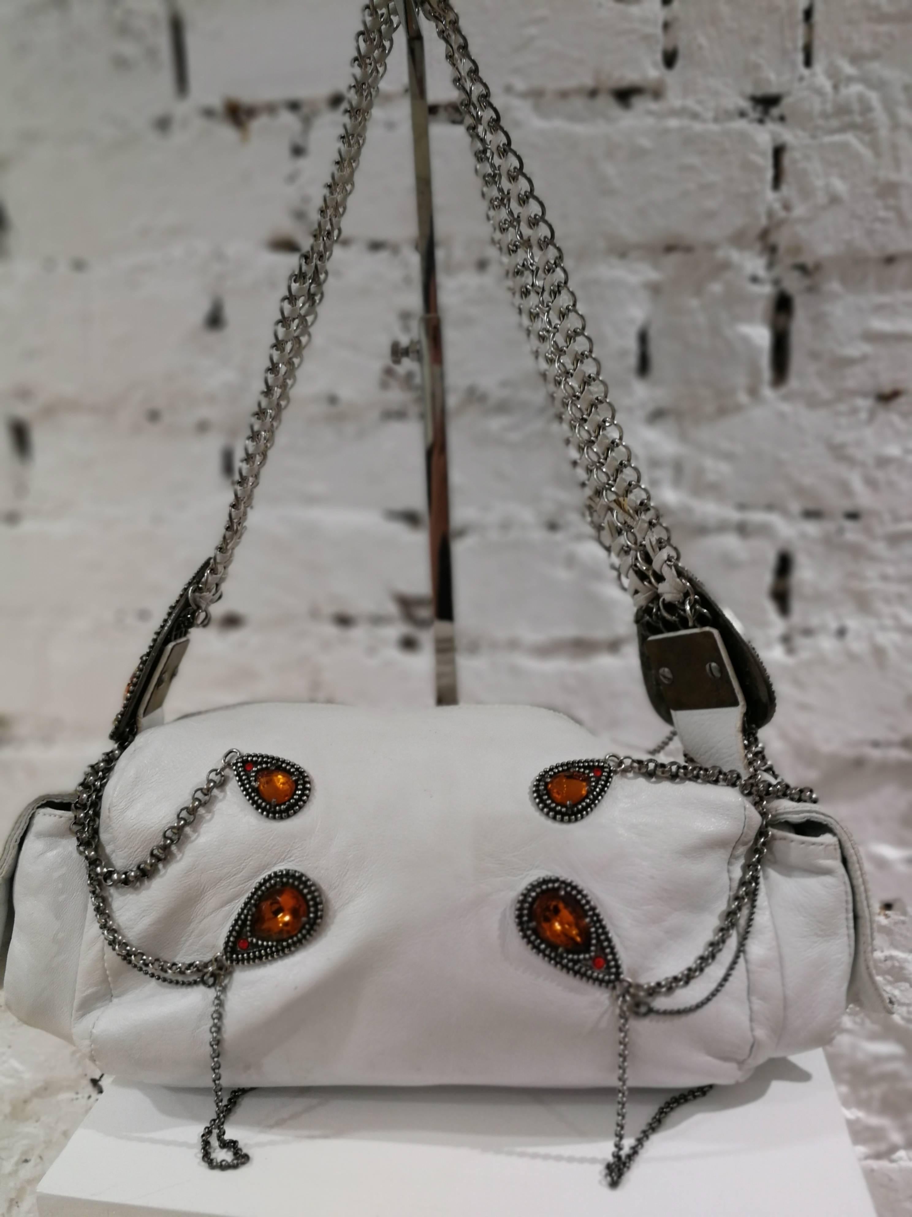John Richmond white leather chains and swarovsky Shoulder Bag 6
