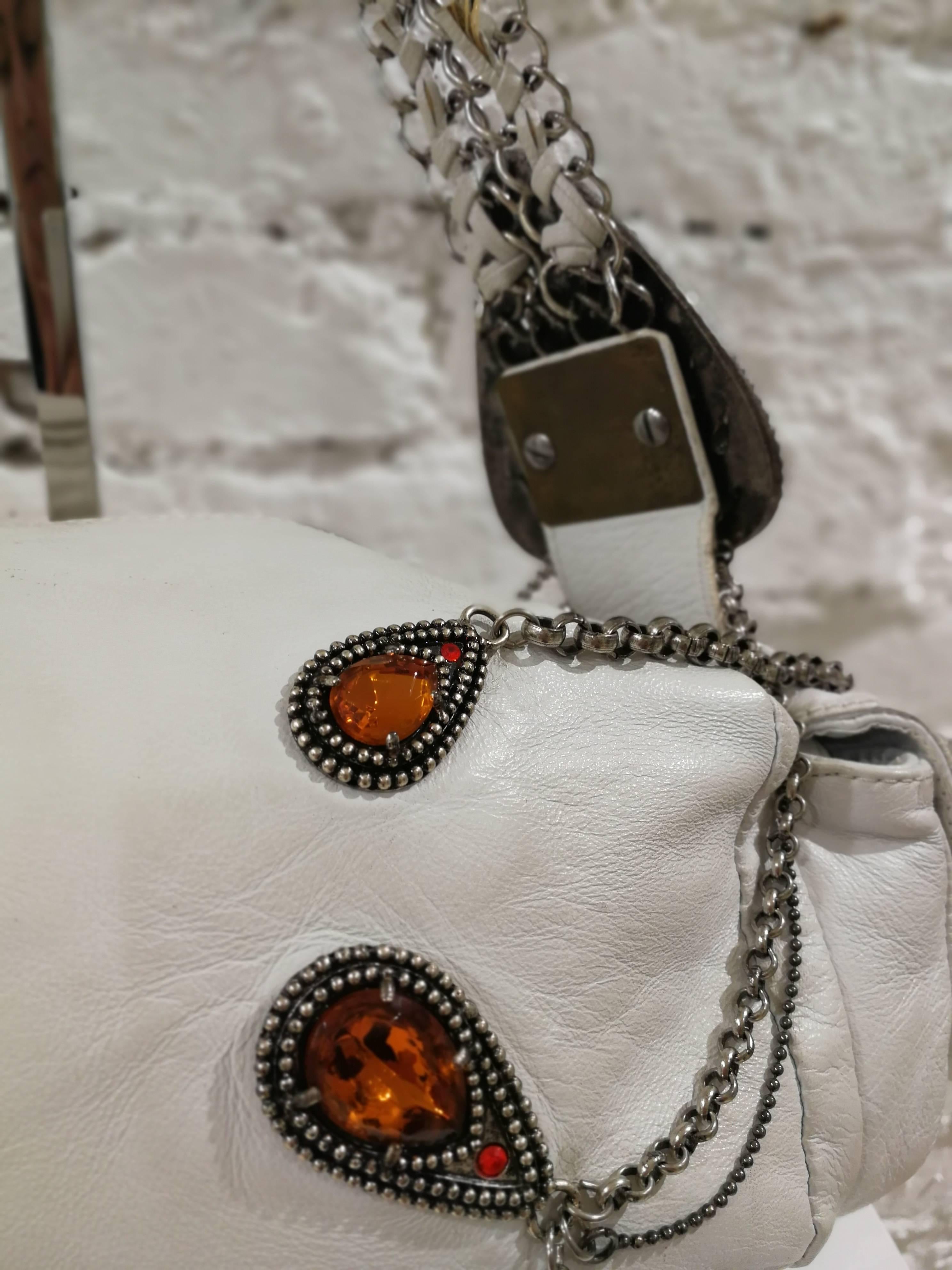 John Richmond white leather chains and swarovsky Shoulder Bag 7