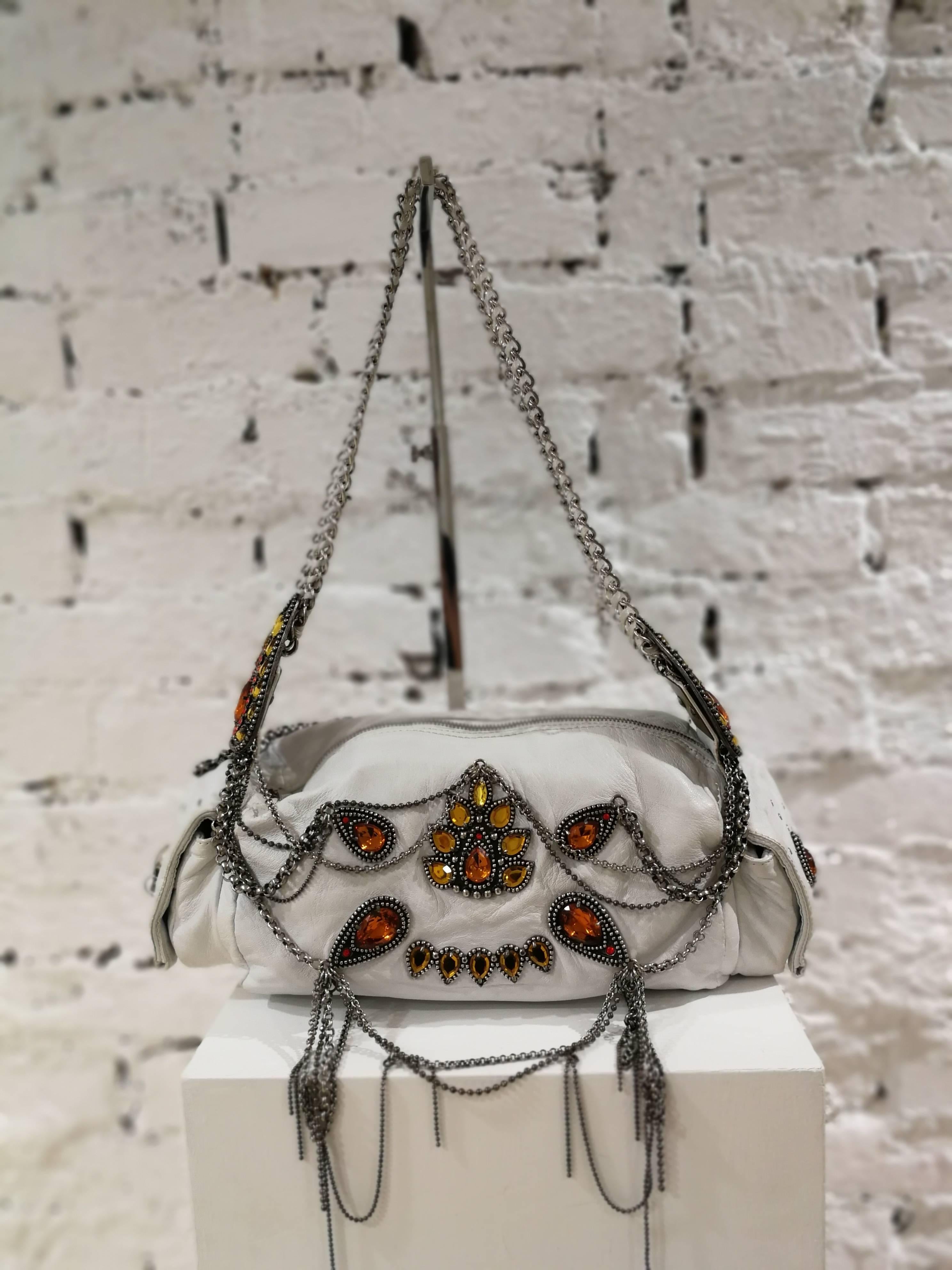John Richmond white leather chains and swarovsky Shoulder Bag 12