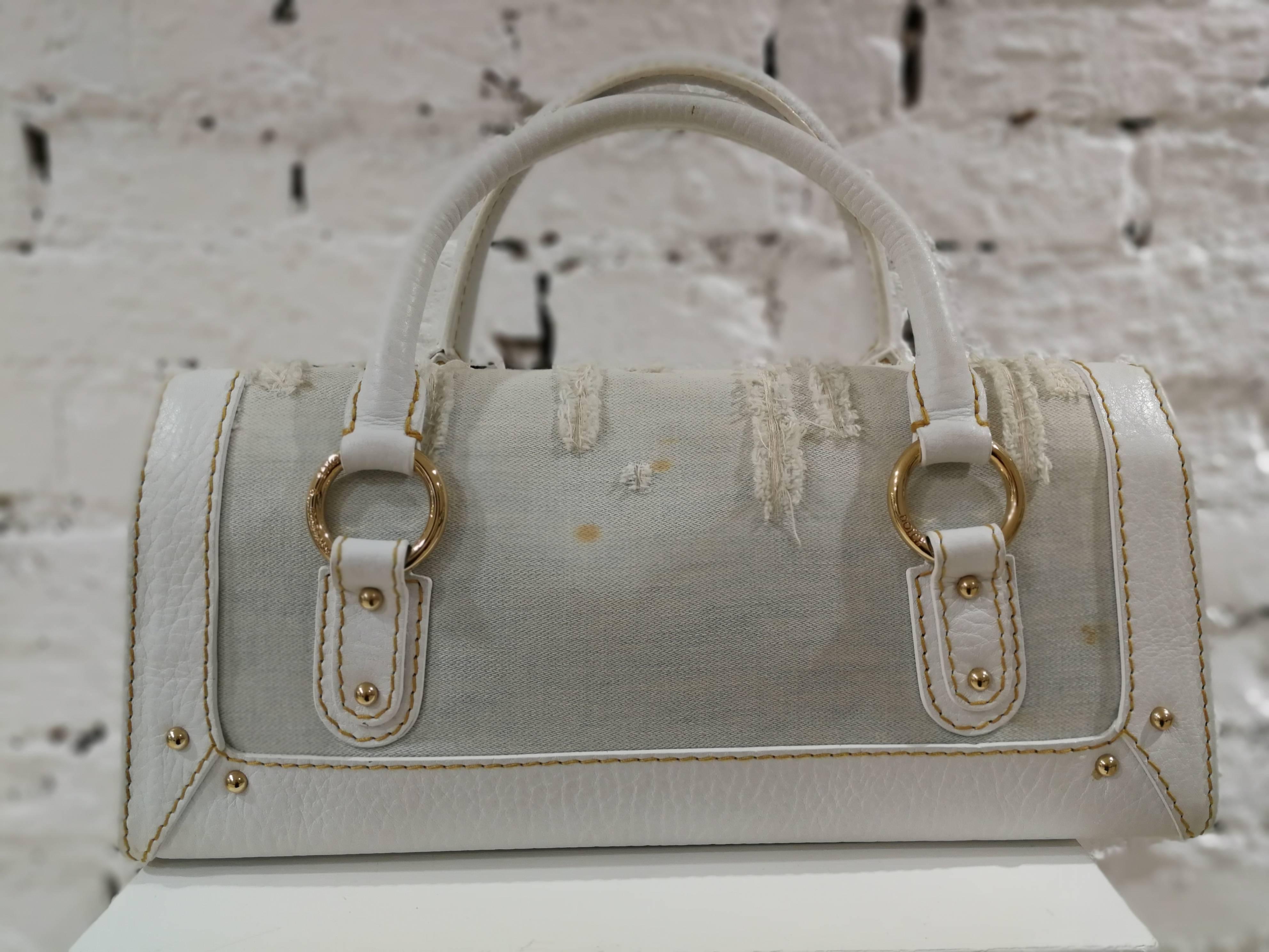 Dolce & Gabbana white leather Denim Handle Shoulder Bag In Good Condition In Capri, IT