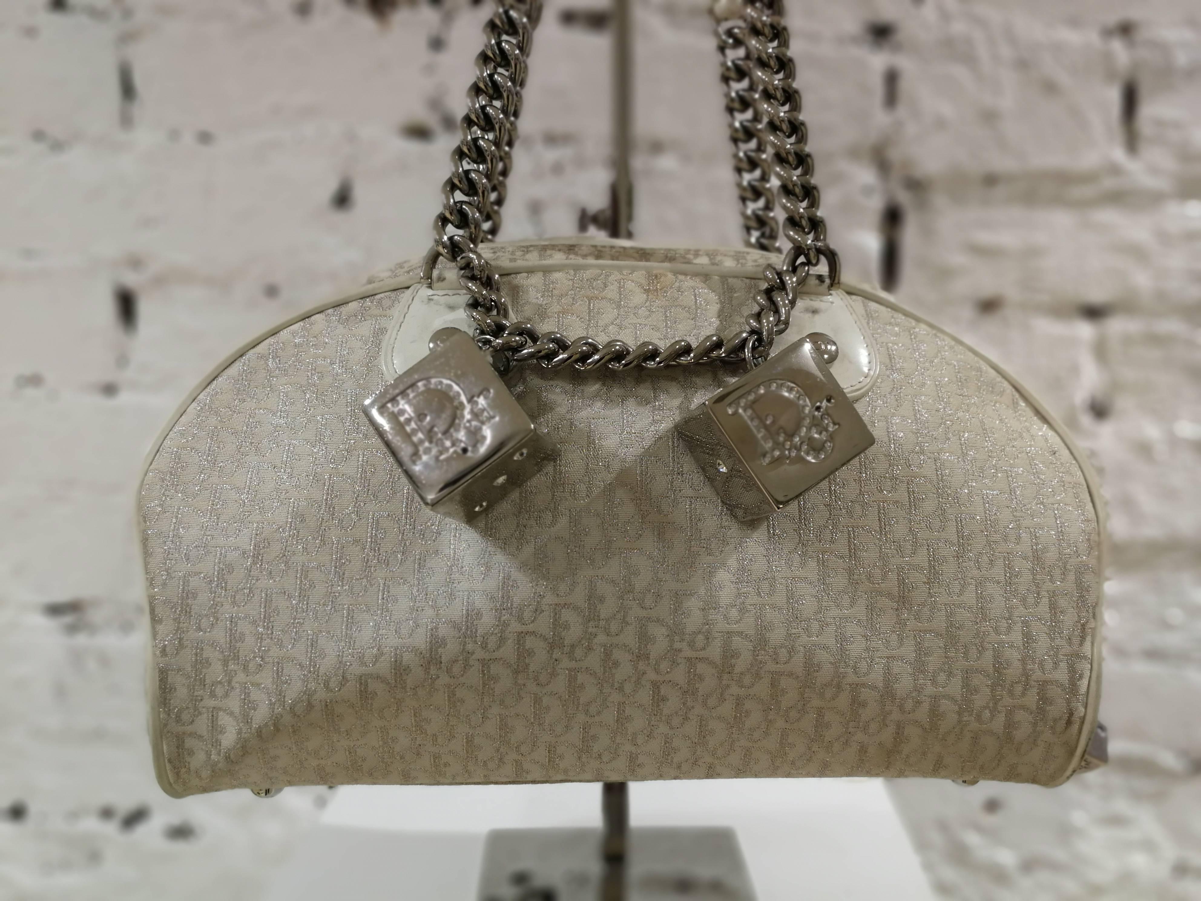 Gray Christian Dior white Gambler Cubes Bag