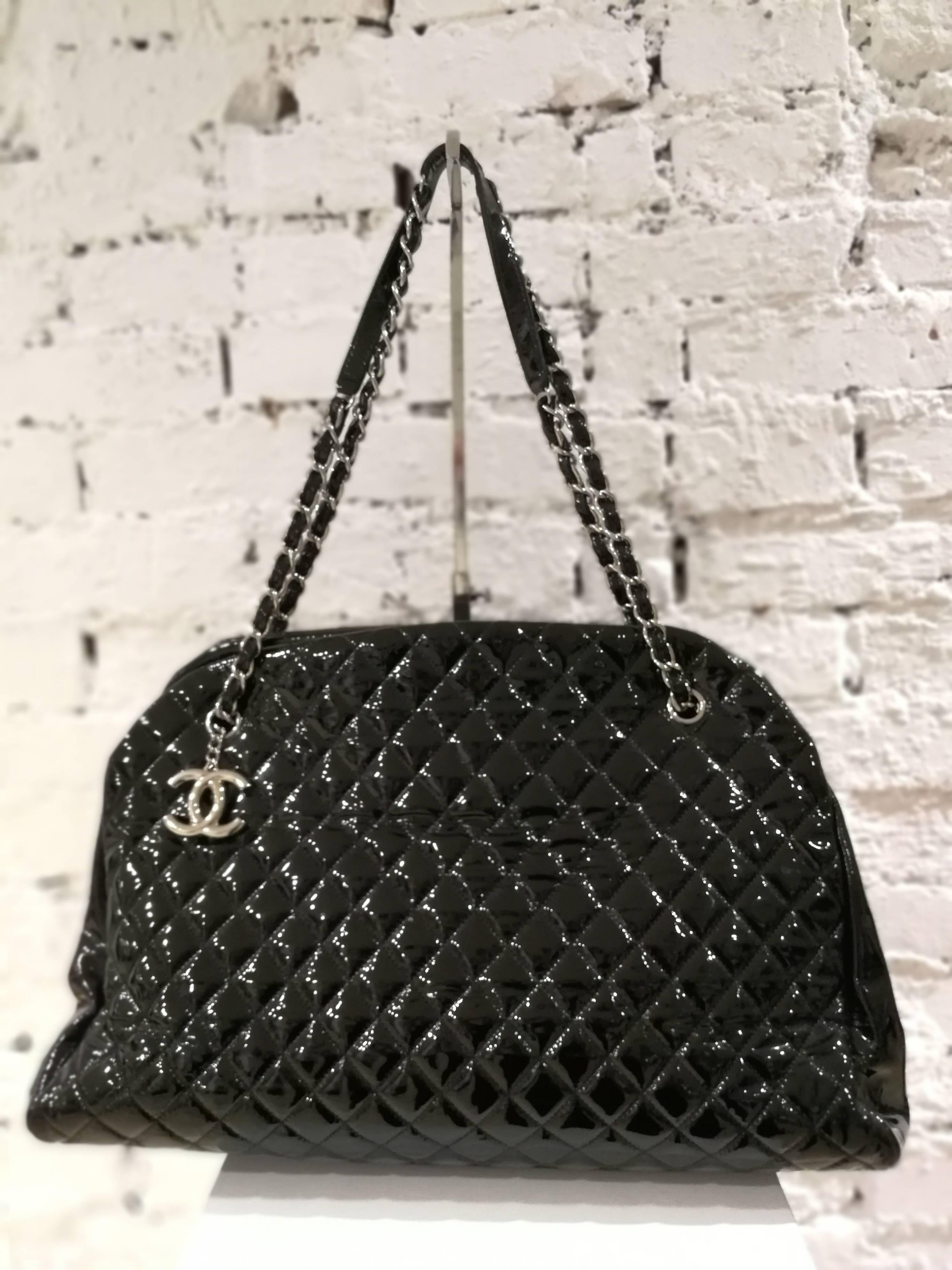 Chanel Just Mademoiselle Bowler Black patent Leather Bag 4