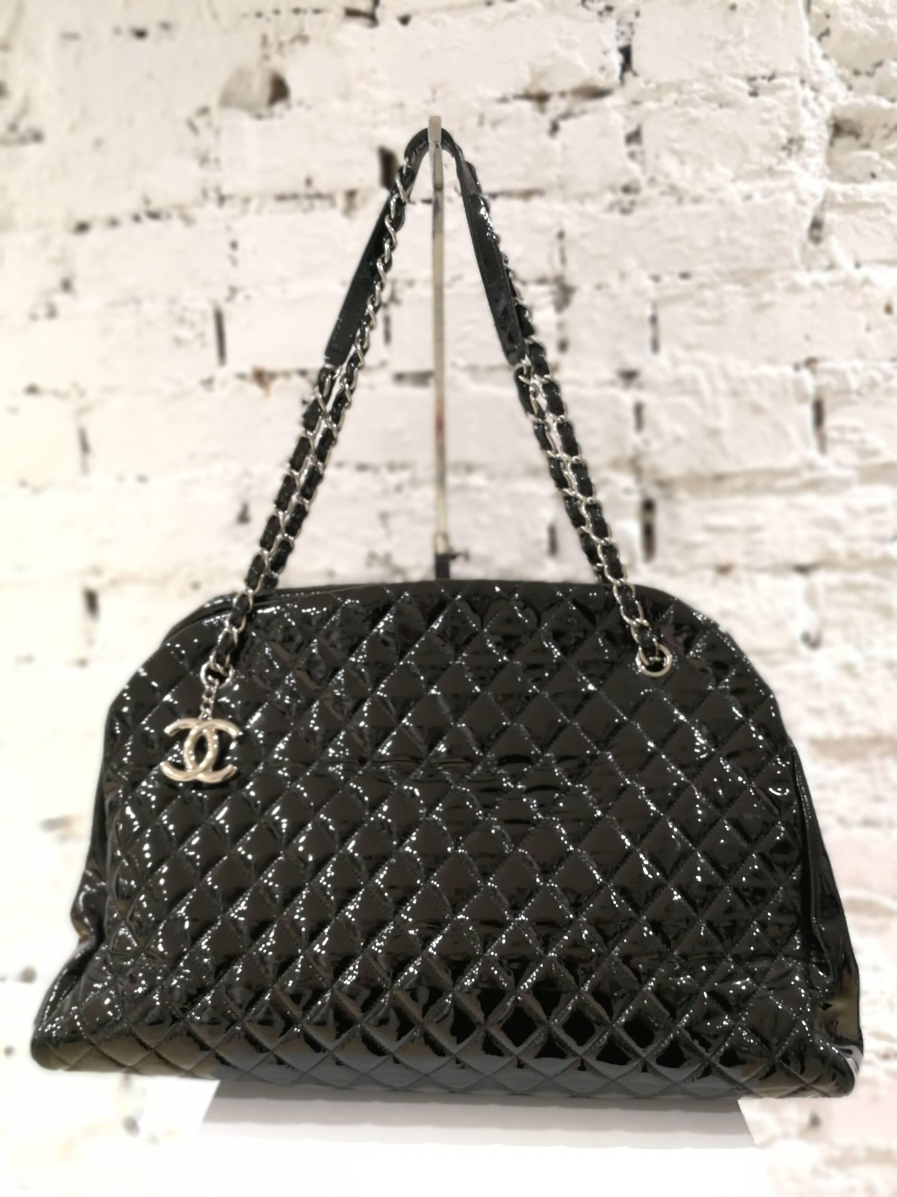 Chanel Just Mademoiselle Bowler Black patent Leather Bag 5