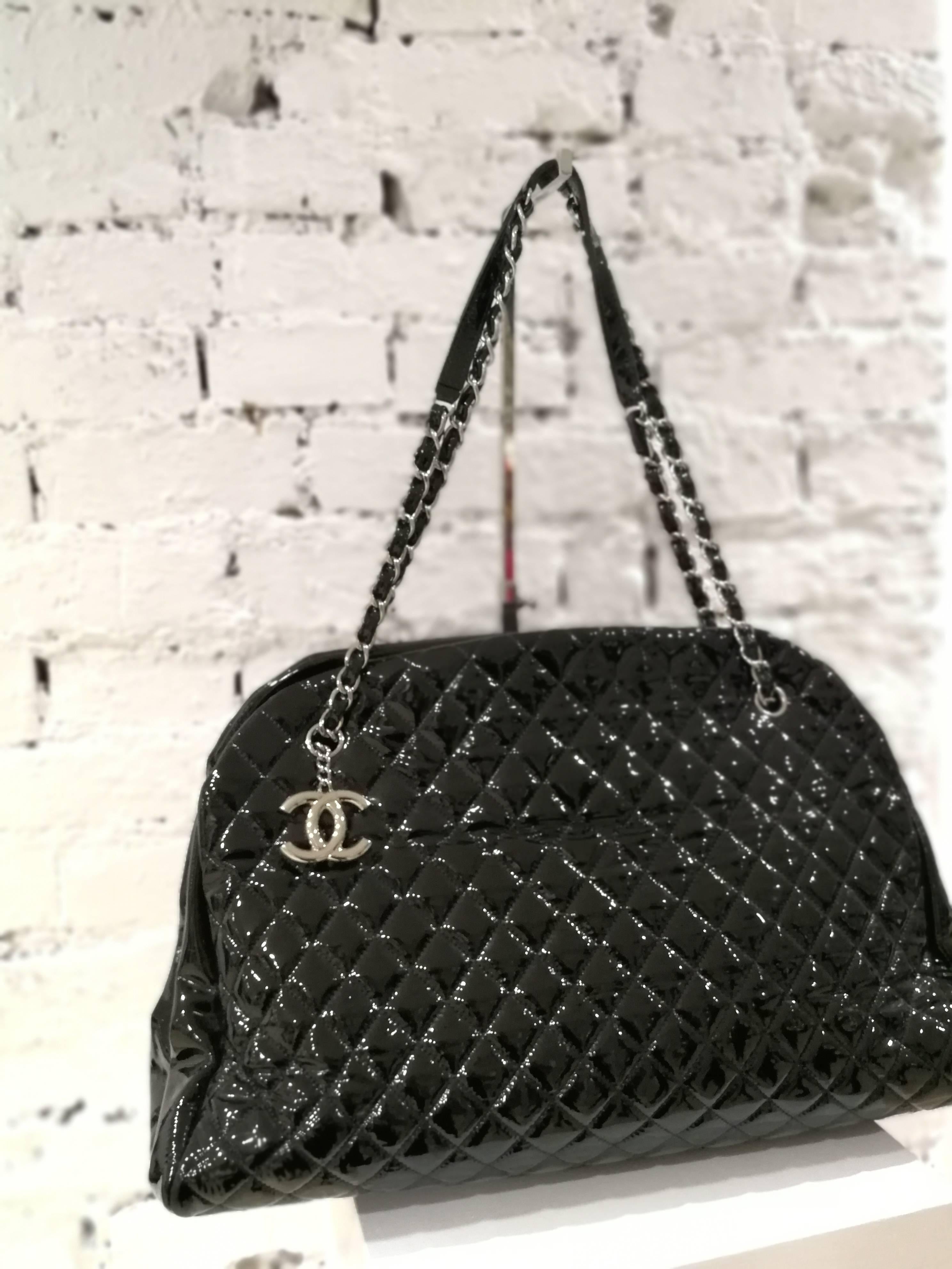 Chanel Just Mademoiselle Bowler Black patent Leather Bag 6