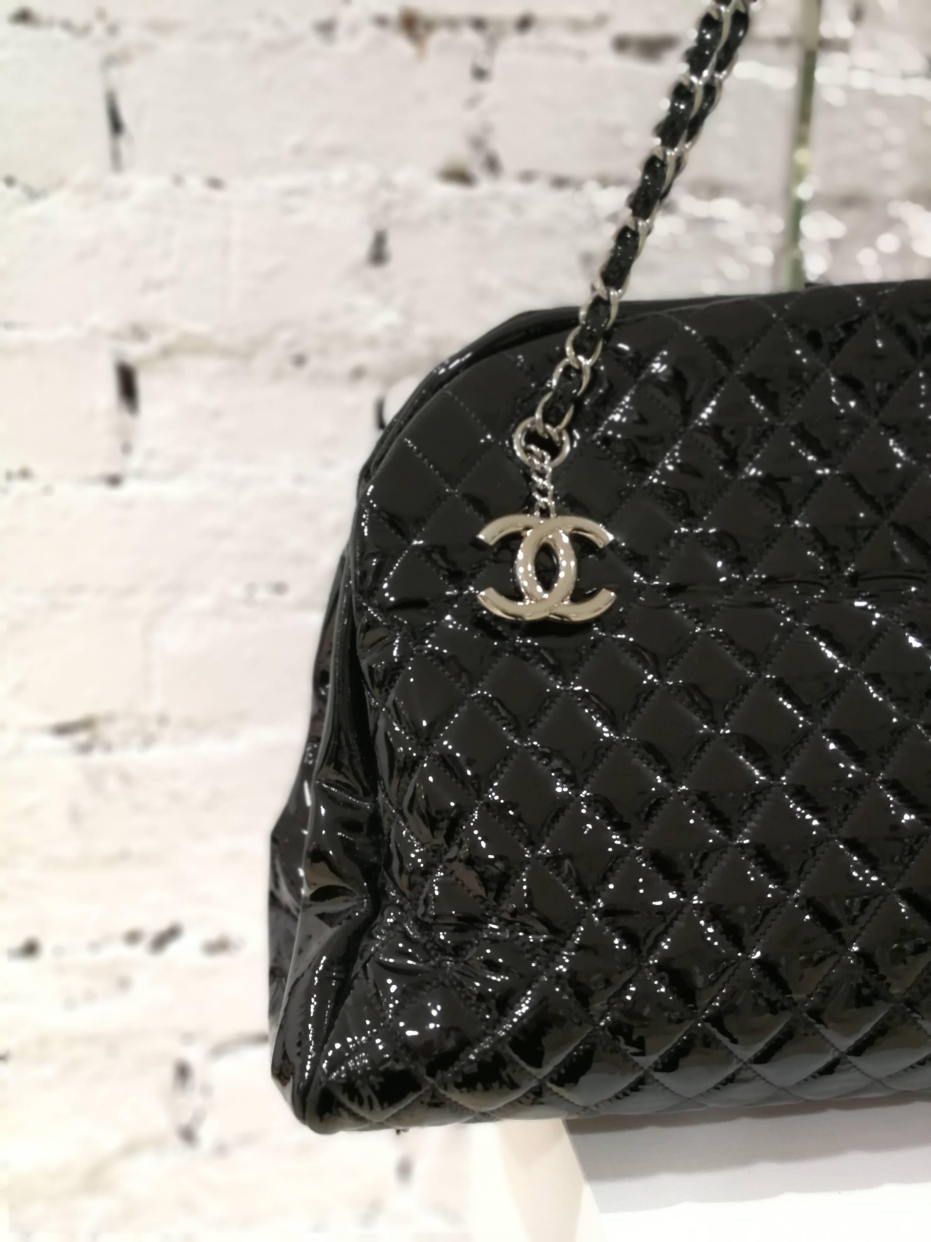 Chanel Just Mademoiselle Bowler Black patent Leather Bag 8
