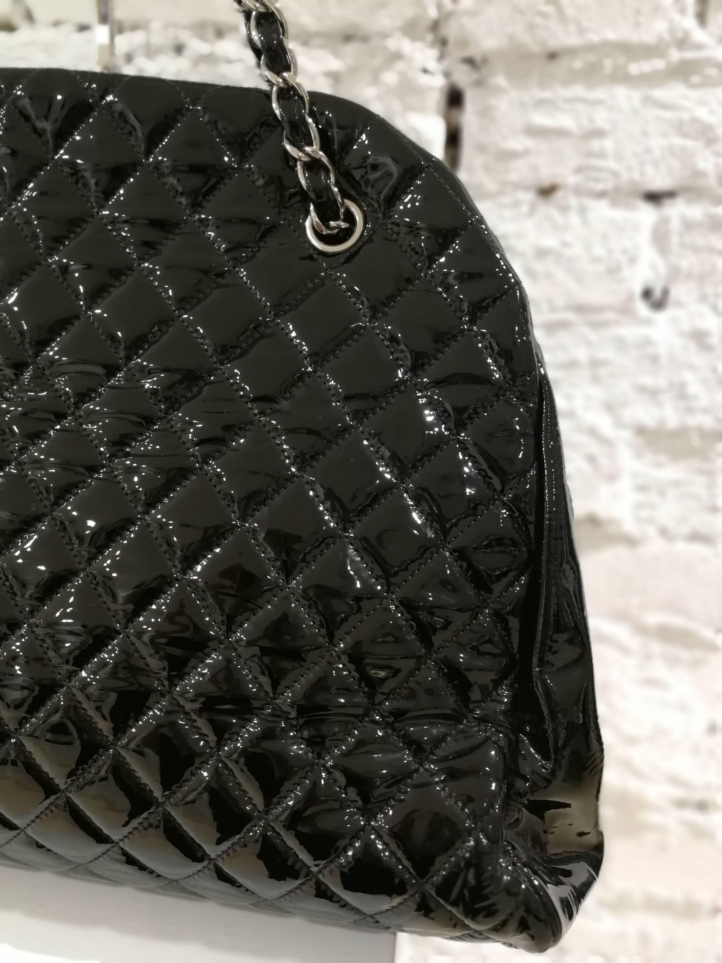 Chanel Just Mademoiselle Bowler Black patent Leather Bag 9