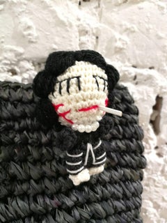 Mua Mua I Love Capri Raffia Black Clutch Pochette
