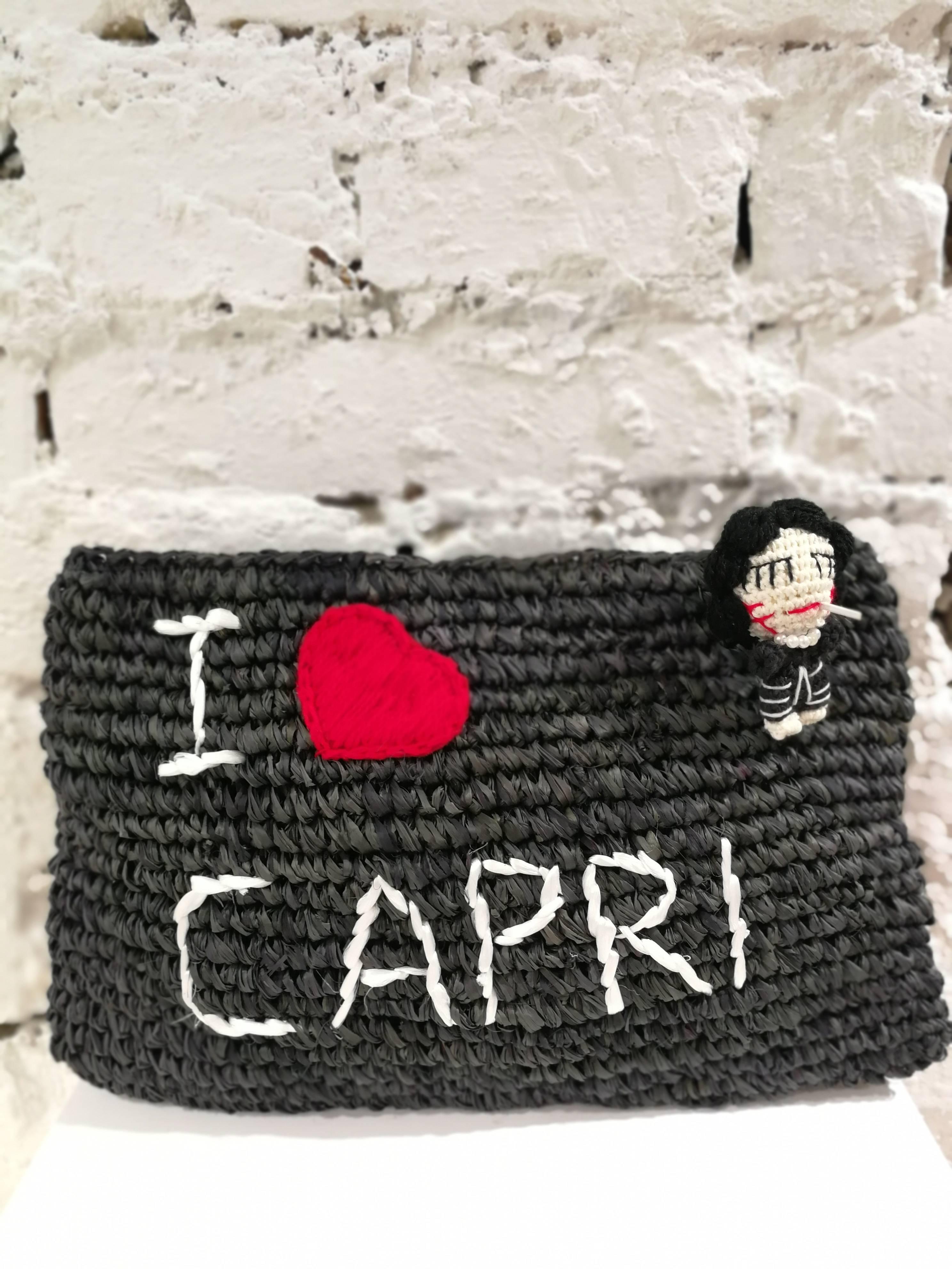 Women's or Men's Mua Mua I Love Capri Raffia Black Clutch Pochette