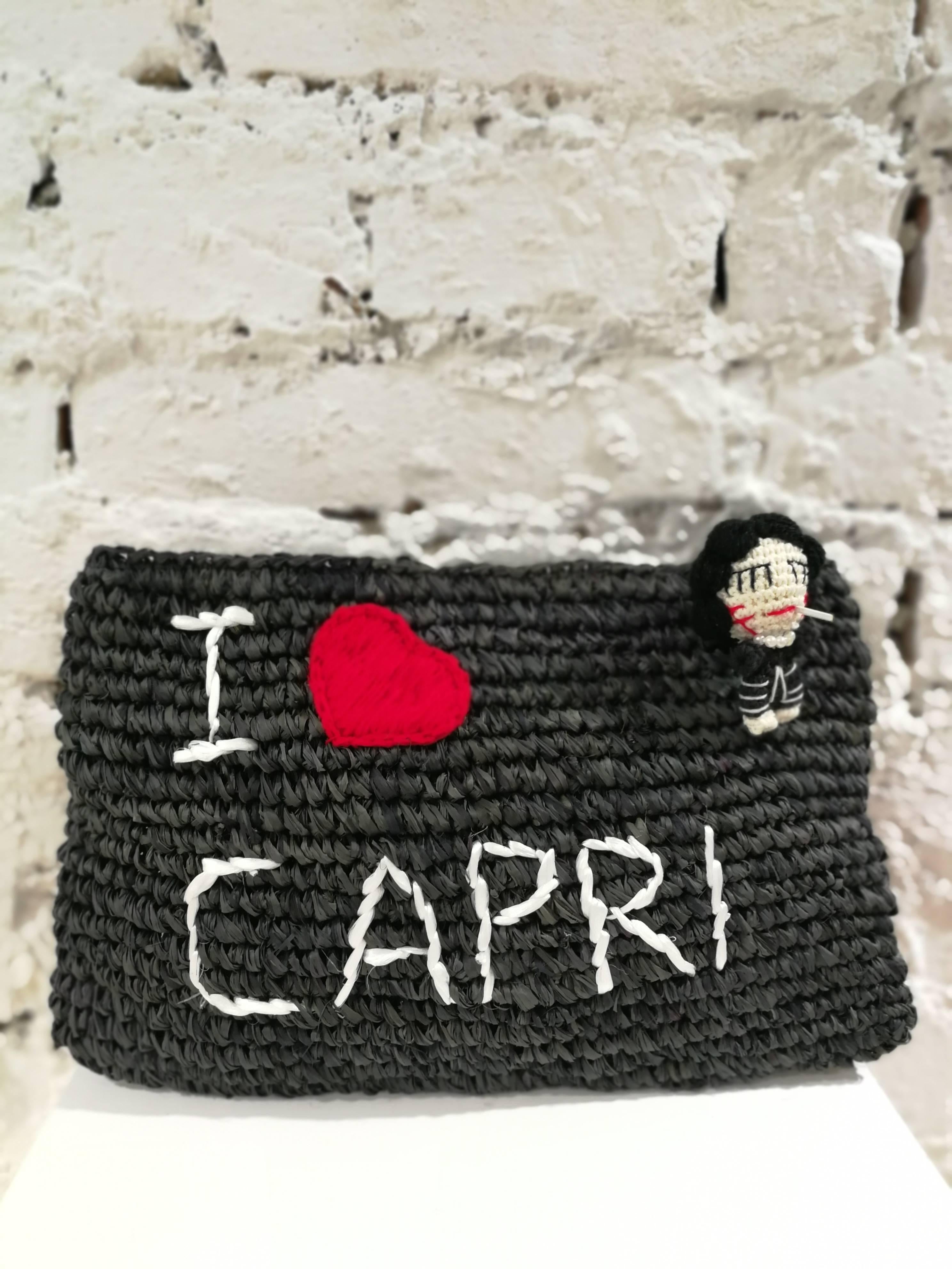 Mua Mua I Love Capri Raffia Black Clutch Pochette 4