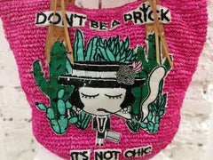Mua Mua Fucsia Raffia Don't Be a Prick Shoulder Bag