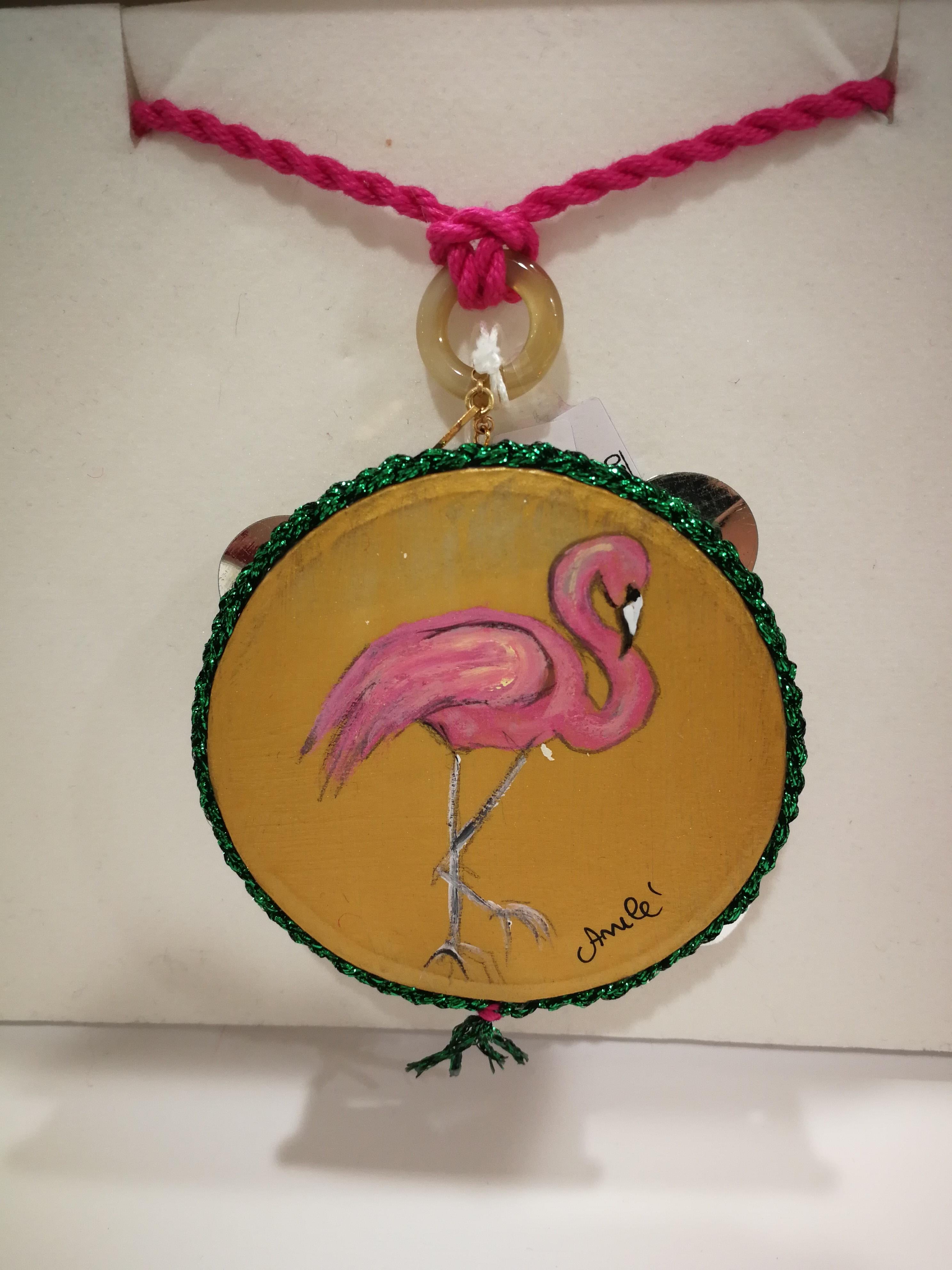 Amlé Handmade Tambourine Flamingo Necklace In New Condition In Capri, IT
