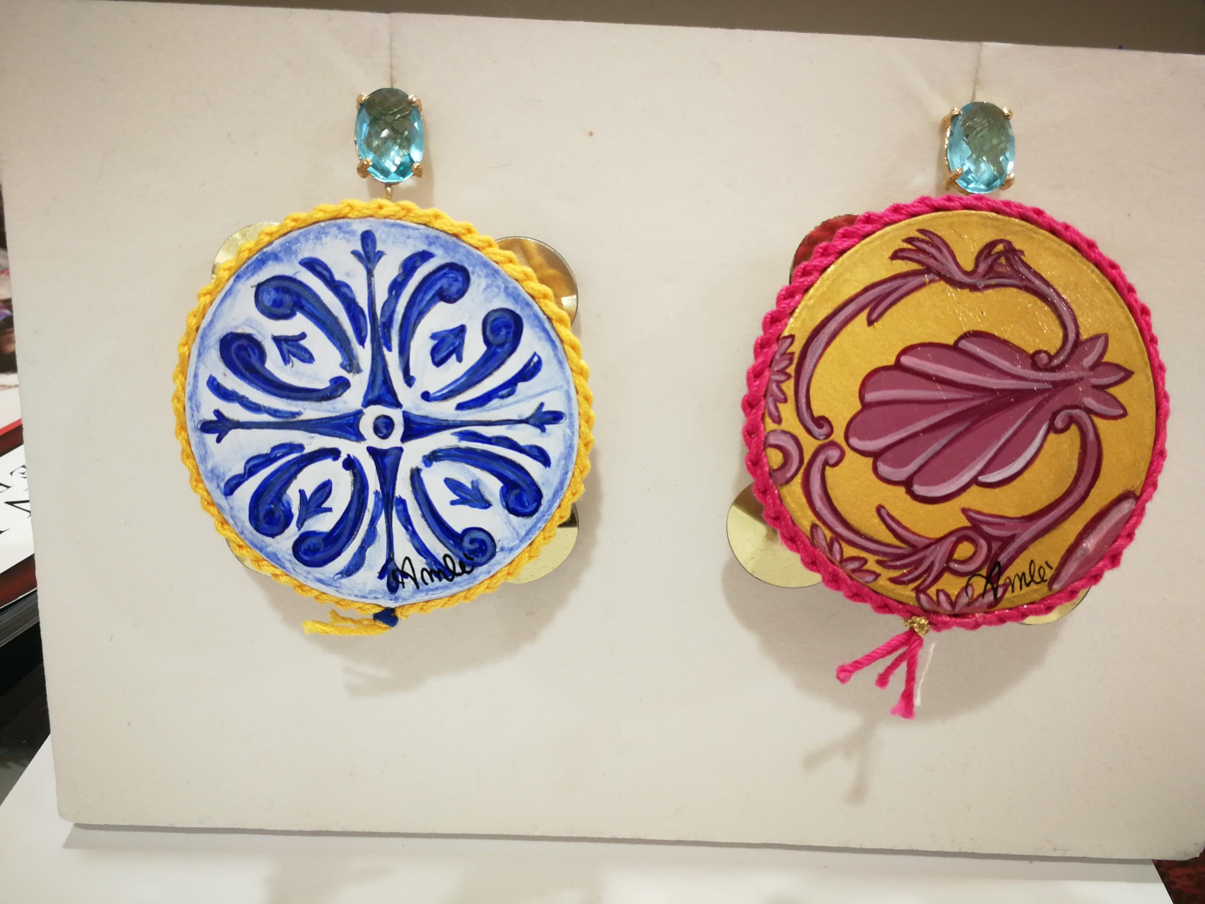 Amlé Handmade Tambourine Earrings In New Condition In Capri, IT