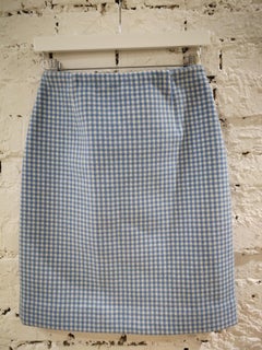 Prada Pied De Poule White Light Blue Cashmire Skirt NWOT