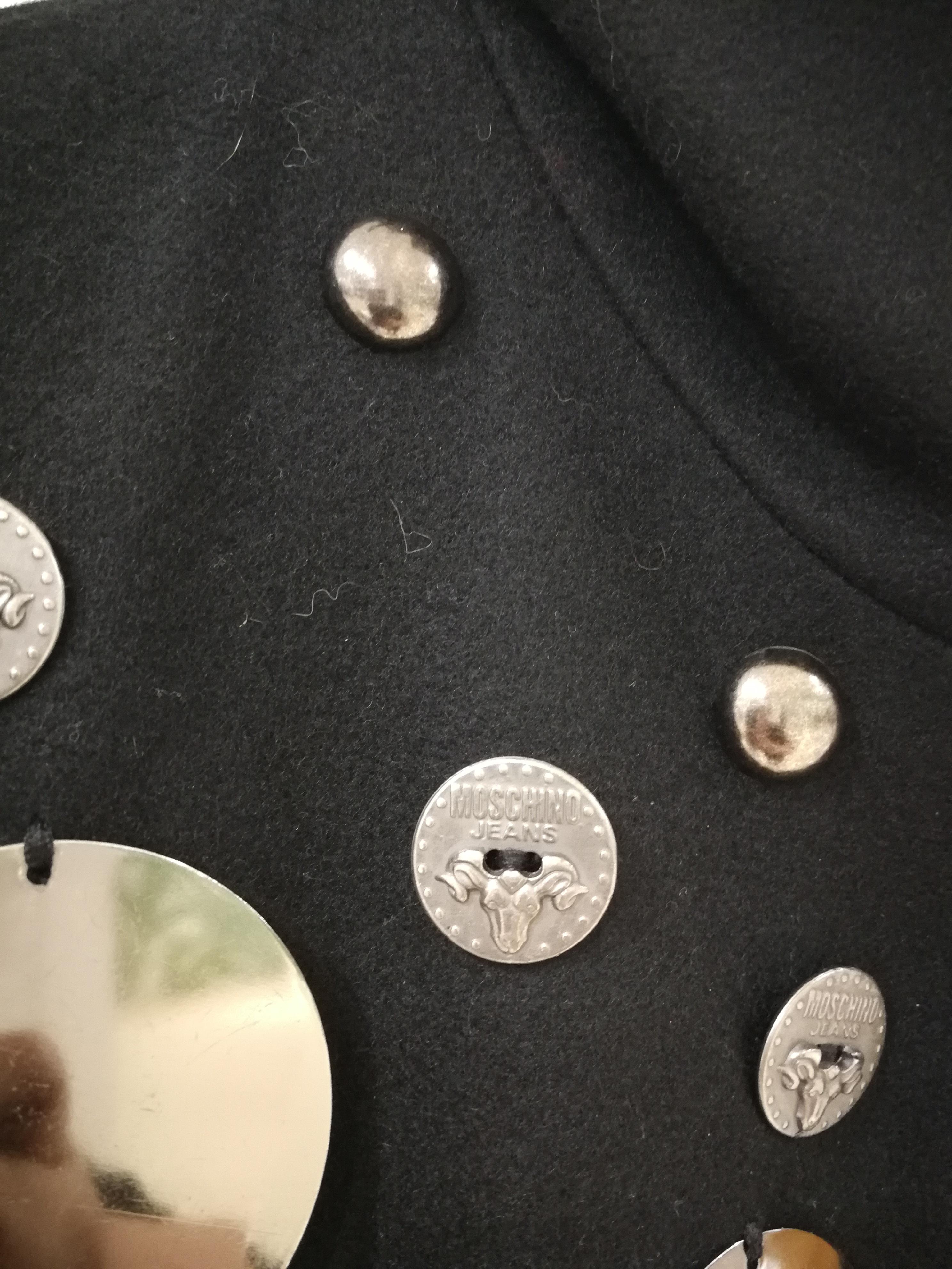 Moschino Jeans Silver tone Studs Black Wool Coat In Excellent Condition In Capri, IT