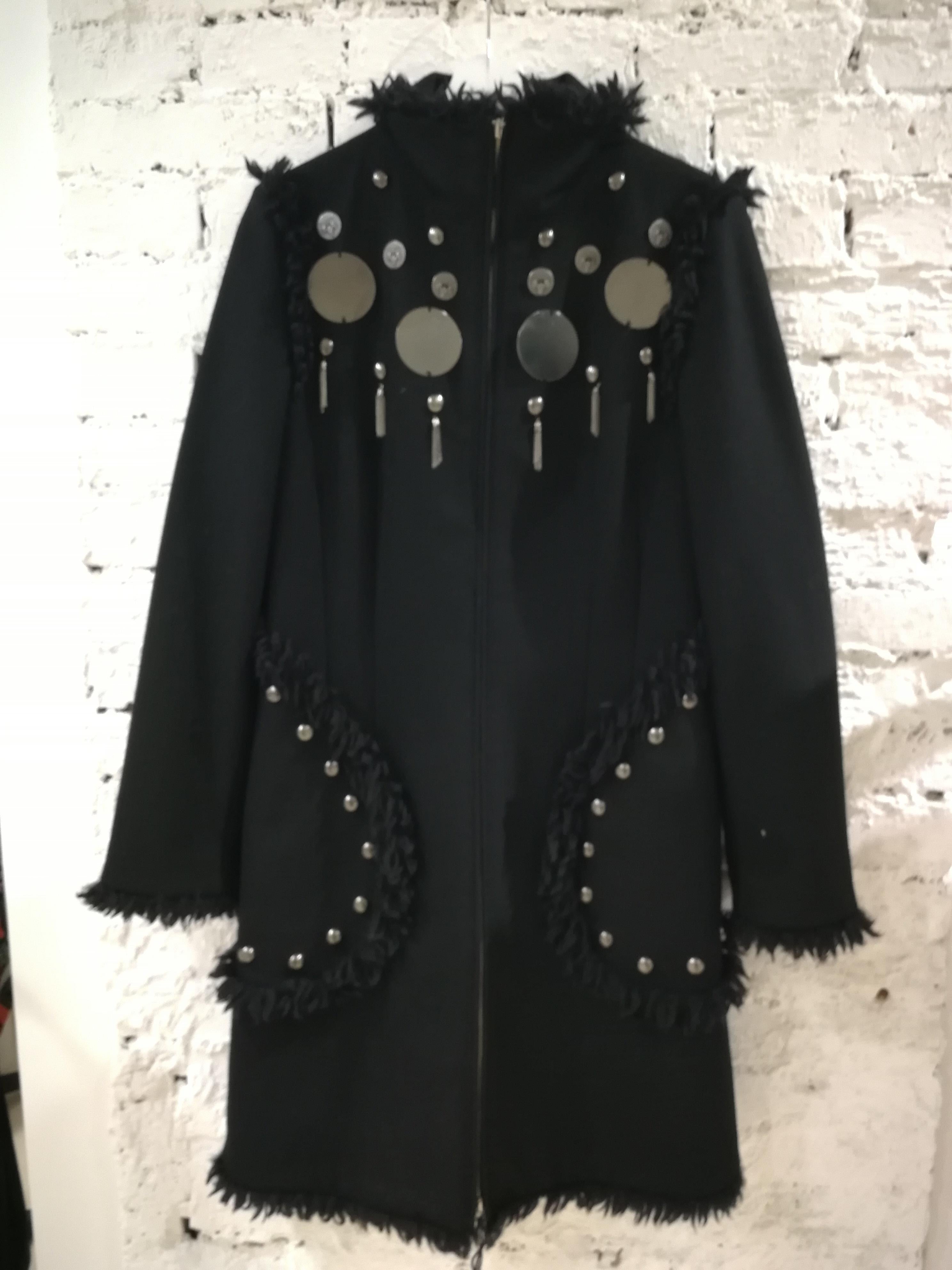 Moschino Jeans Silver tone Studs Black Wool Coat 7