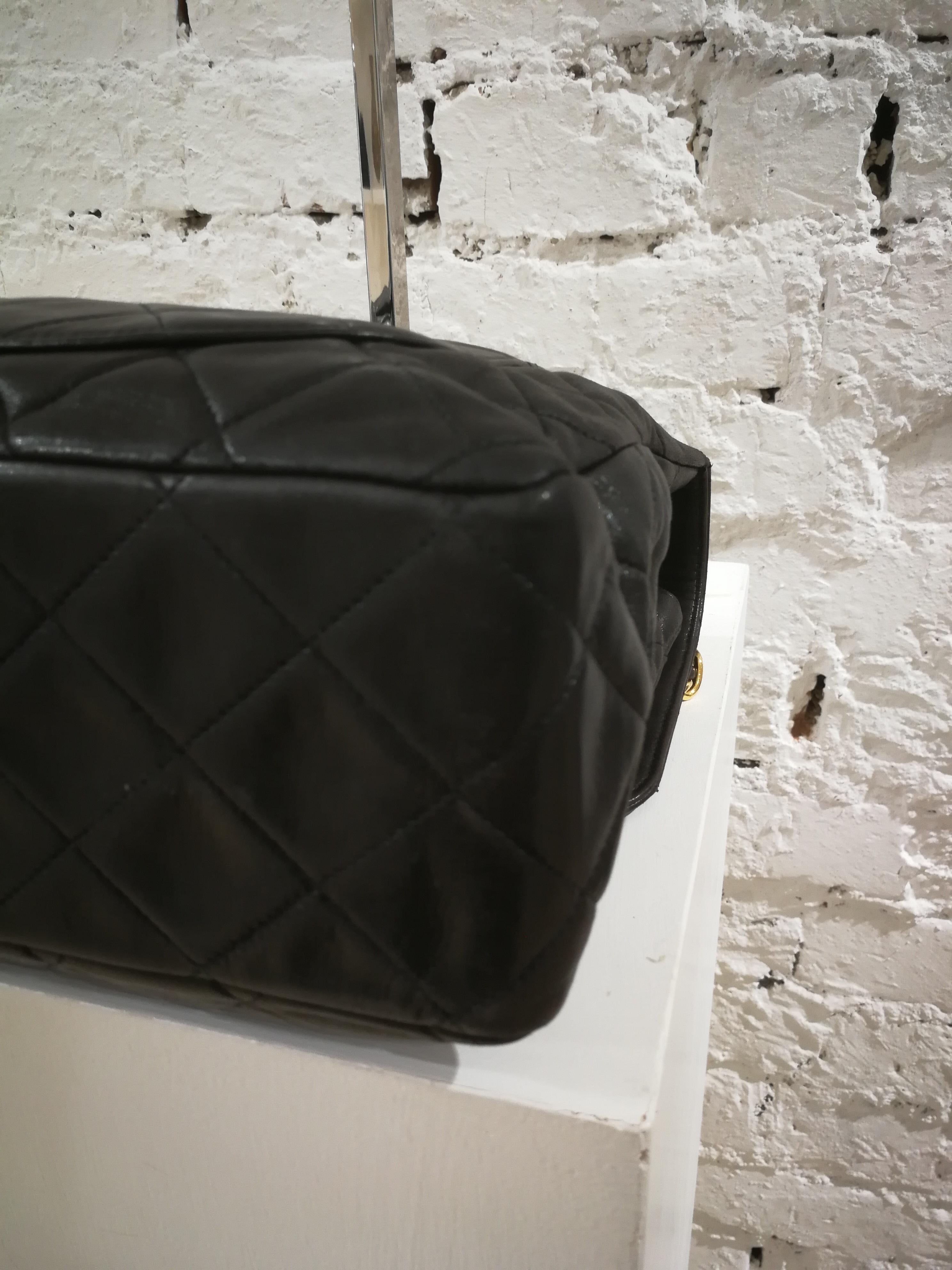 1990s Chanel Black Leather Jumbo Shoulder Bag 1