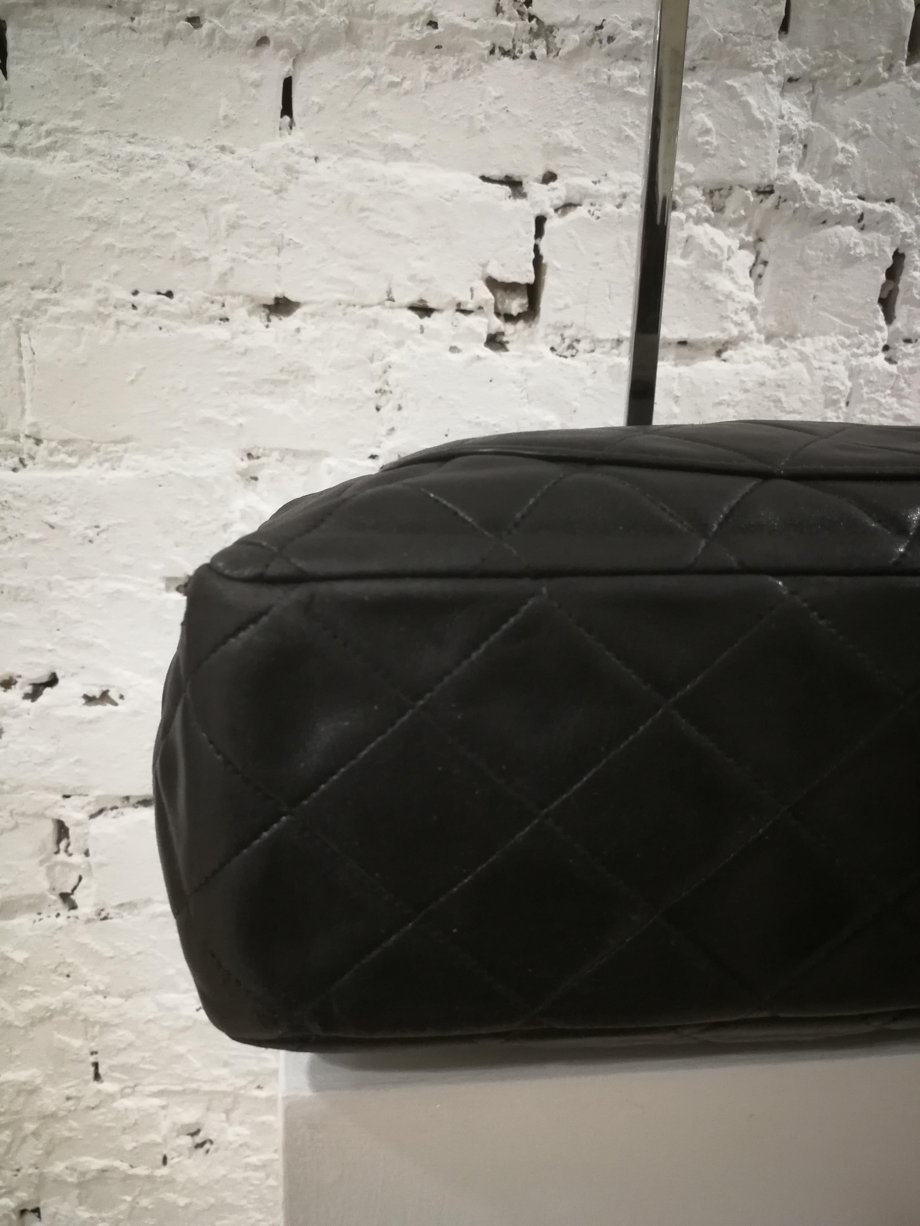 1990s Chanel Black Leather Jumbo Shoulder Bag 2