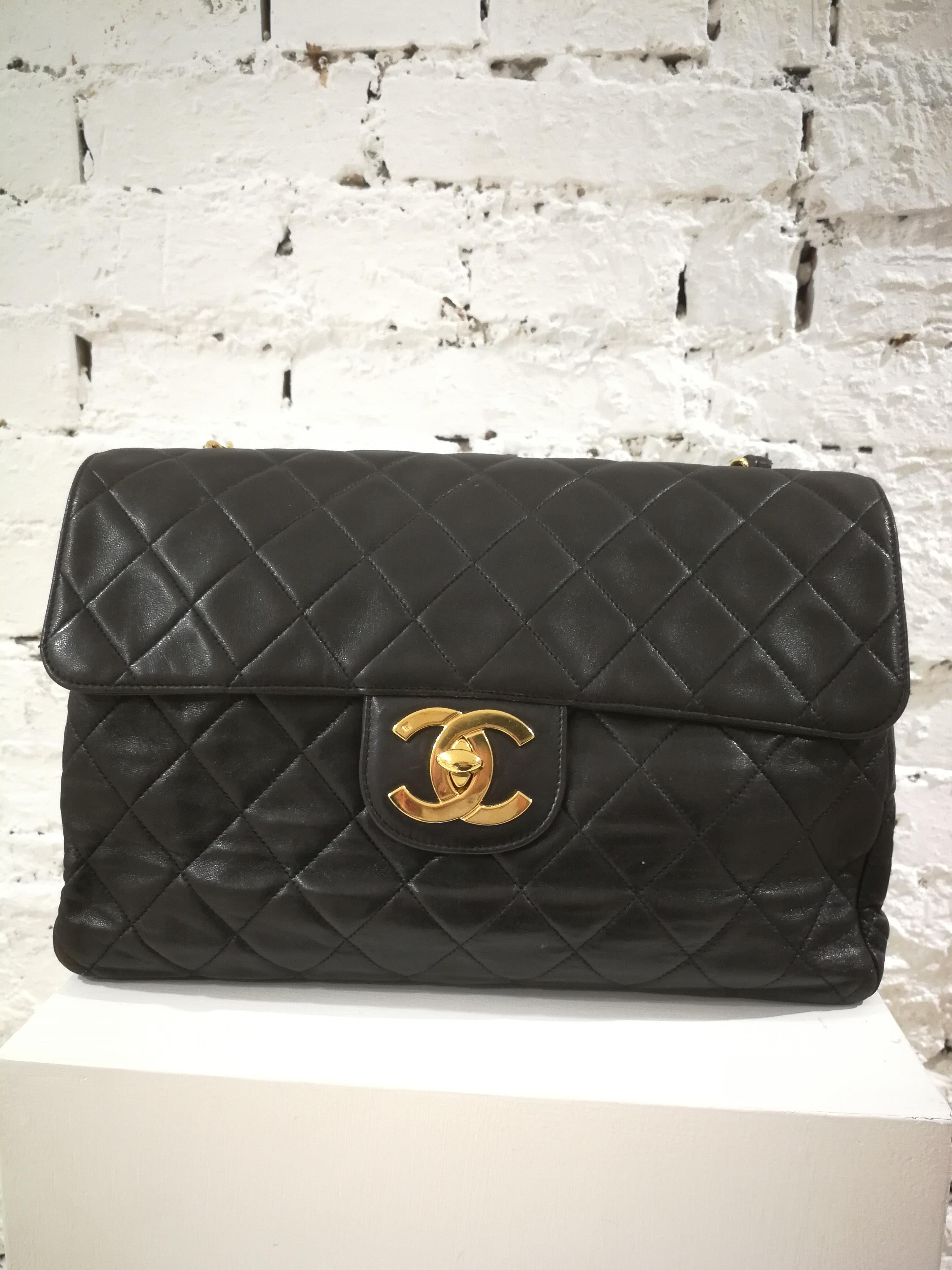 1990s Chanel Black Leather Jumbo Shoulder Bag 9