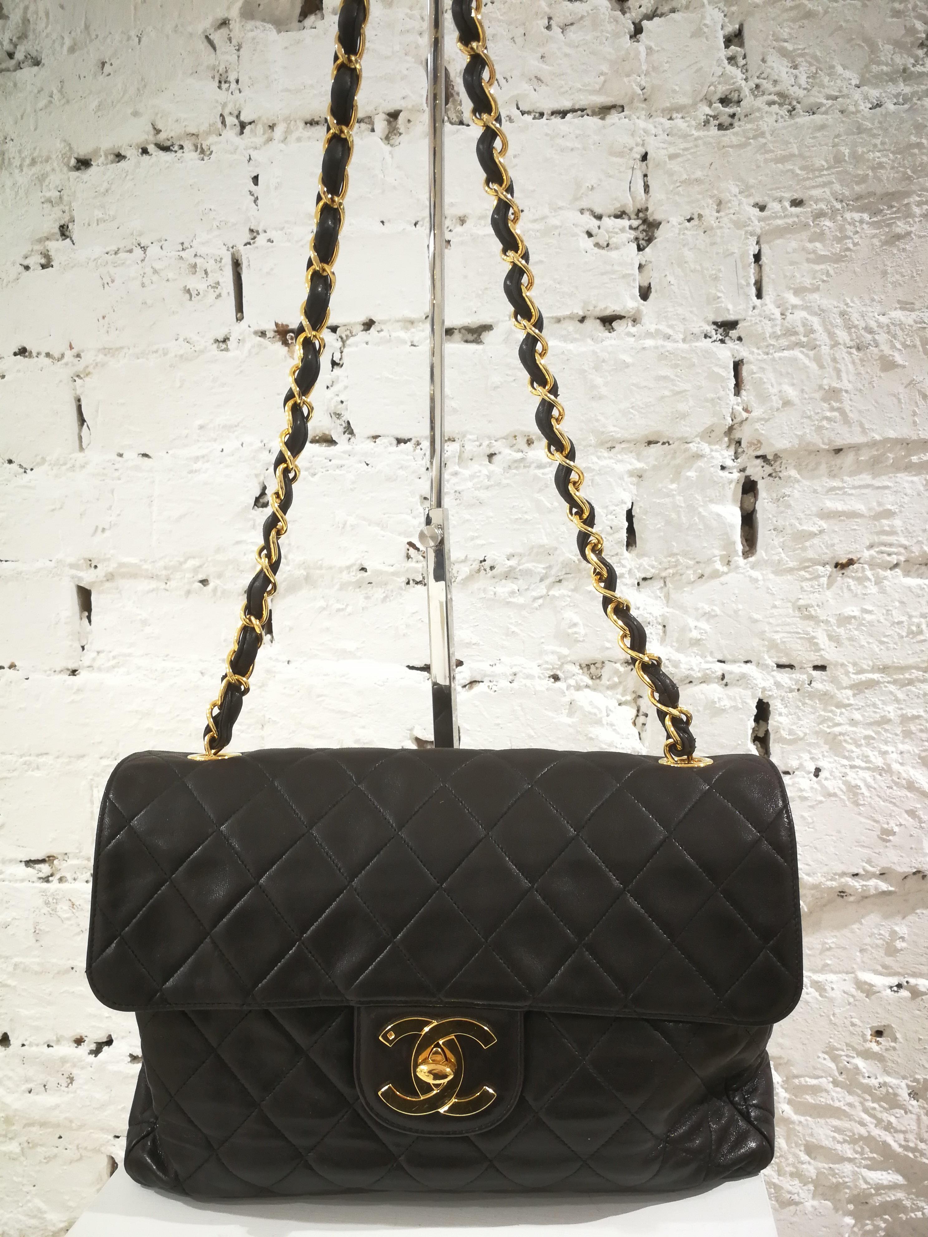 1990s Chanel Black Leather Jumbo Shoulder Bag 13