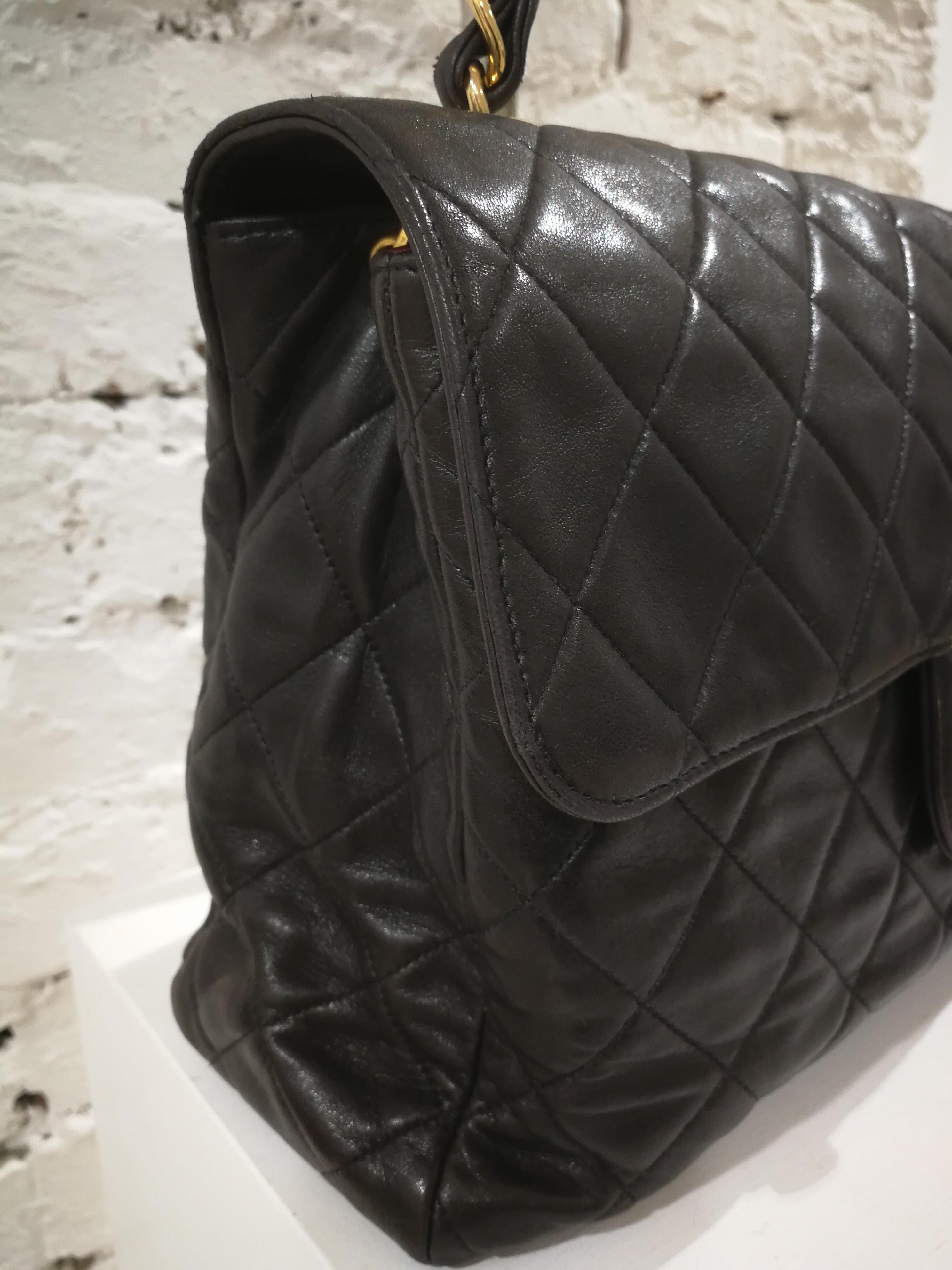 1990s Chanel Black Leather Jumbo Shoulder Bag 14