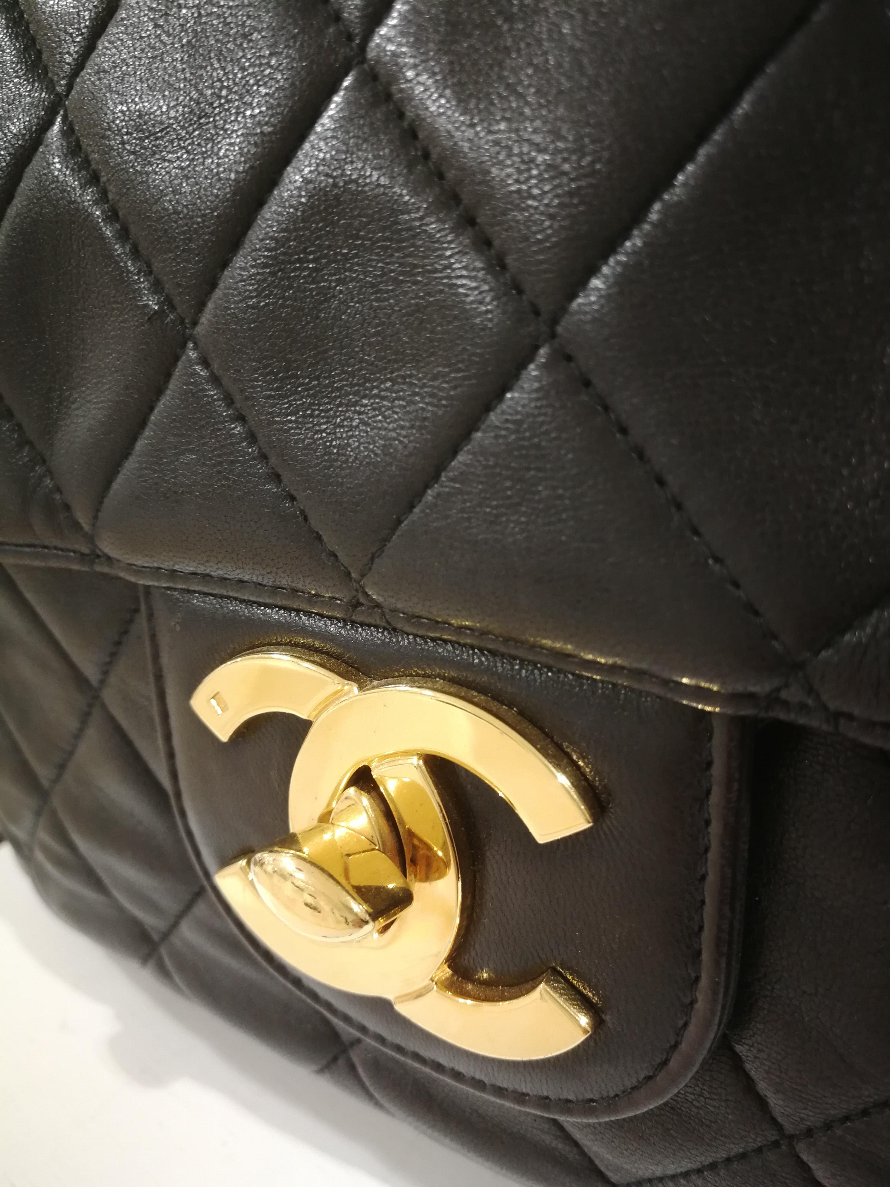 1990s Chanel Black Leather Jumbo Shoulder Bag 15