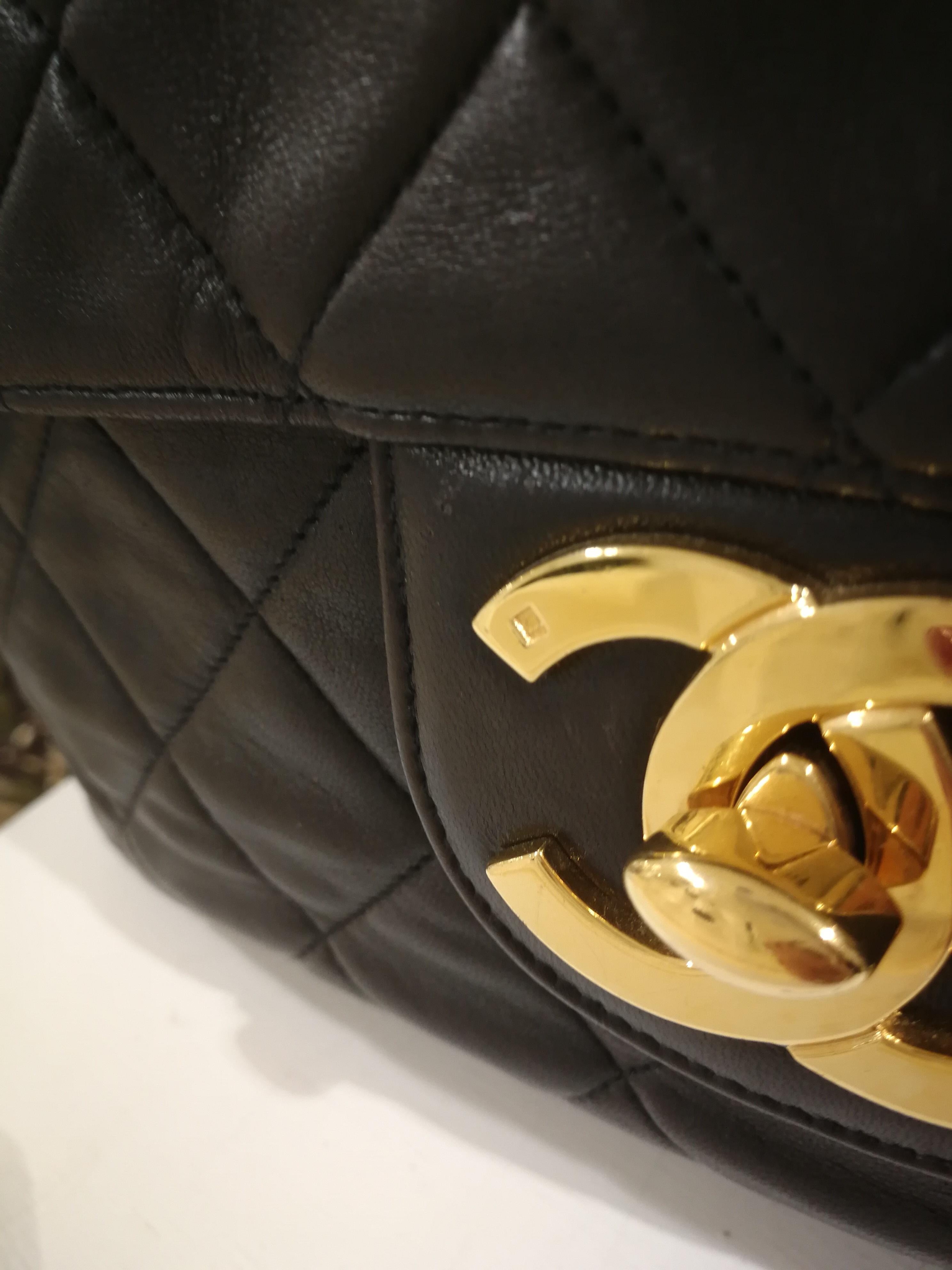 1990s Chanel Black Leather Jumbo Shoulder Bag 16