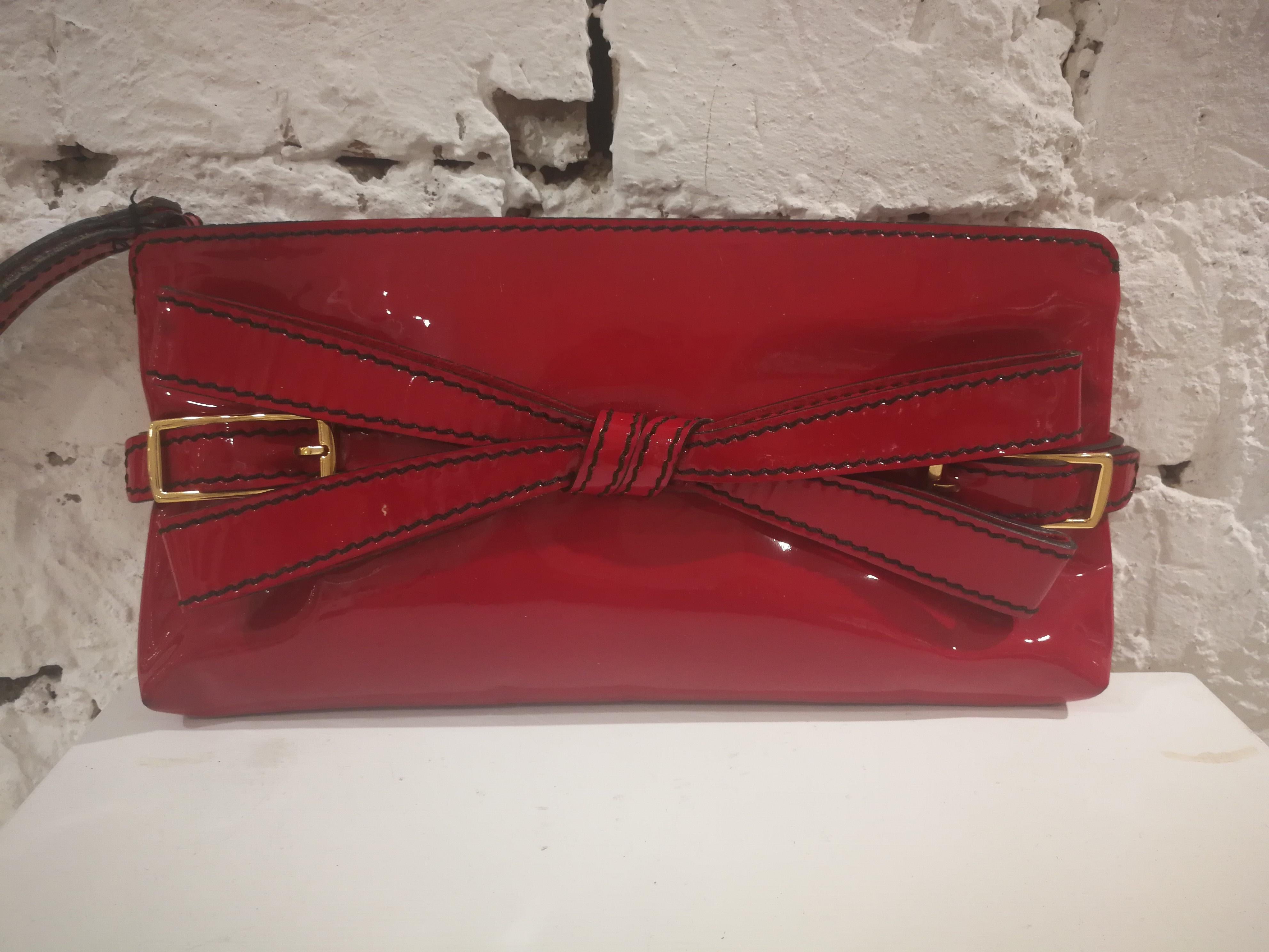 Brown Valentino Red Patent Leather Handle Bag / Clutch