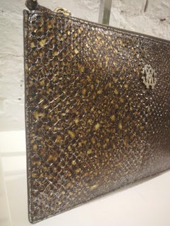 Roberto Cavalli Brown Silver Gold Python Skin Shoulder Bag