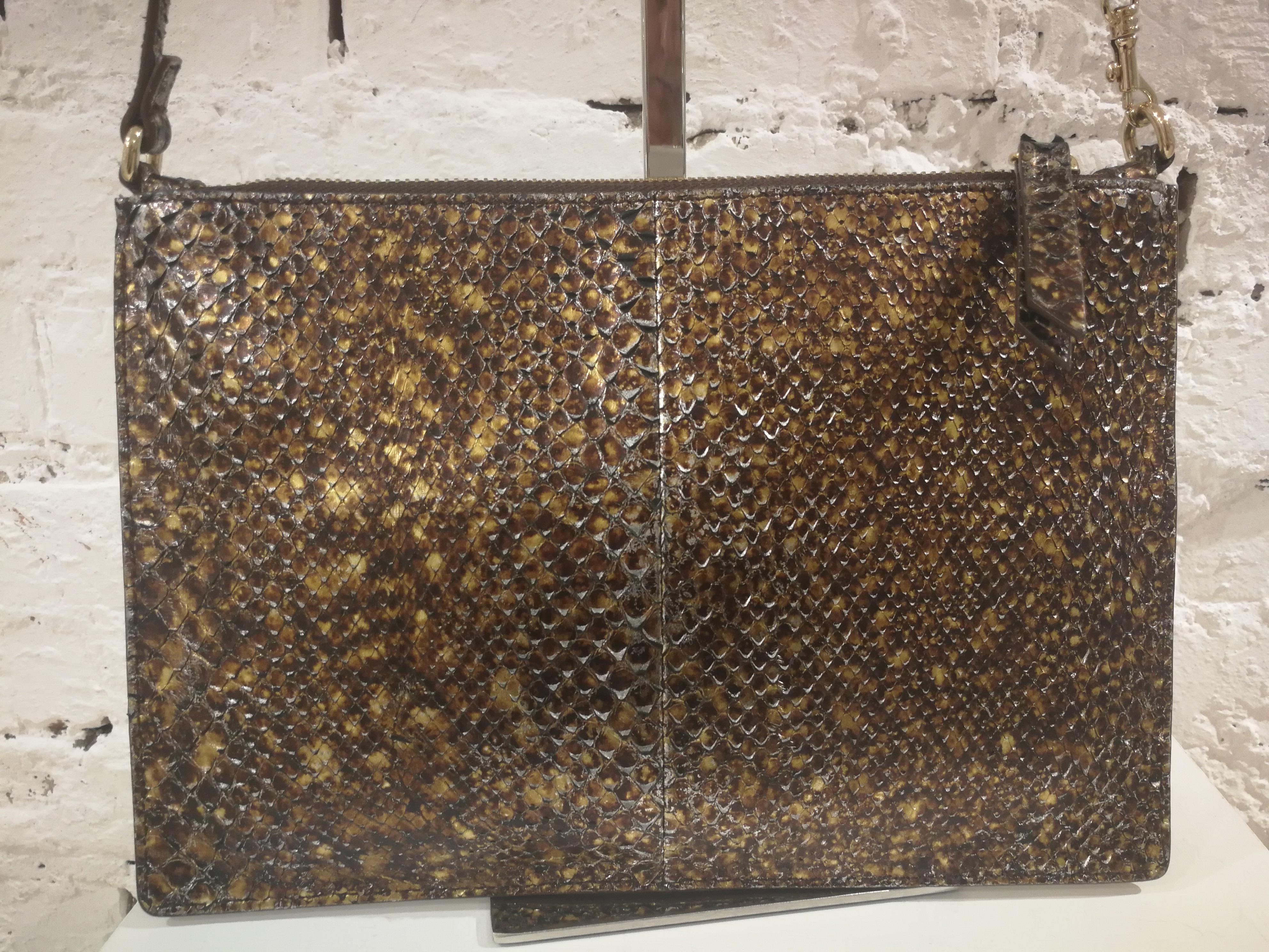 Women's or Men's Roberto Cavalli Brown Silver Gold Python Skin Shoulder Bag For Sale