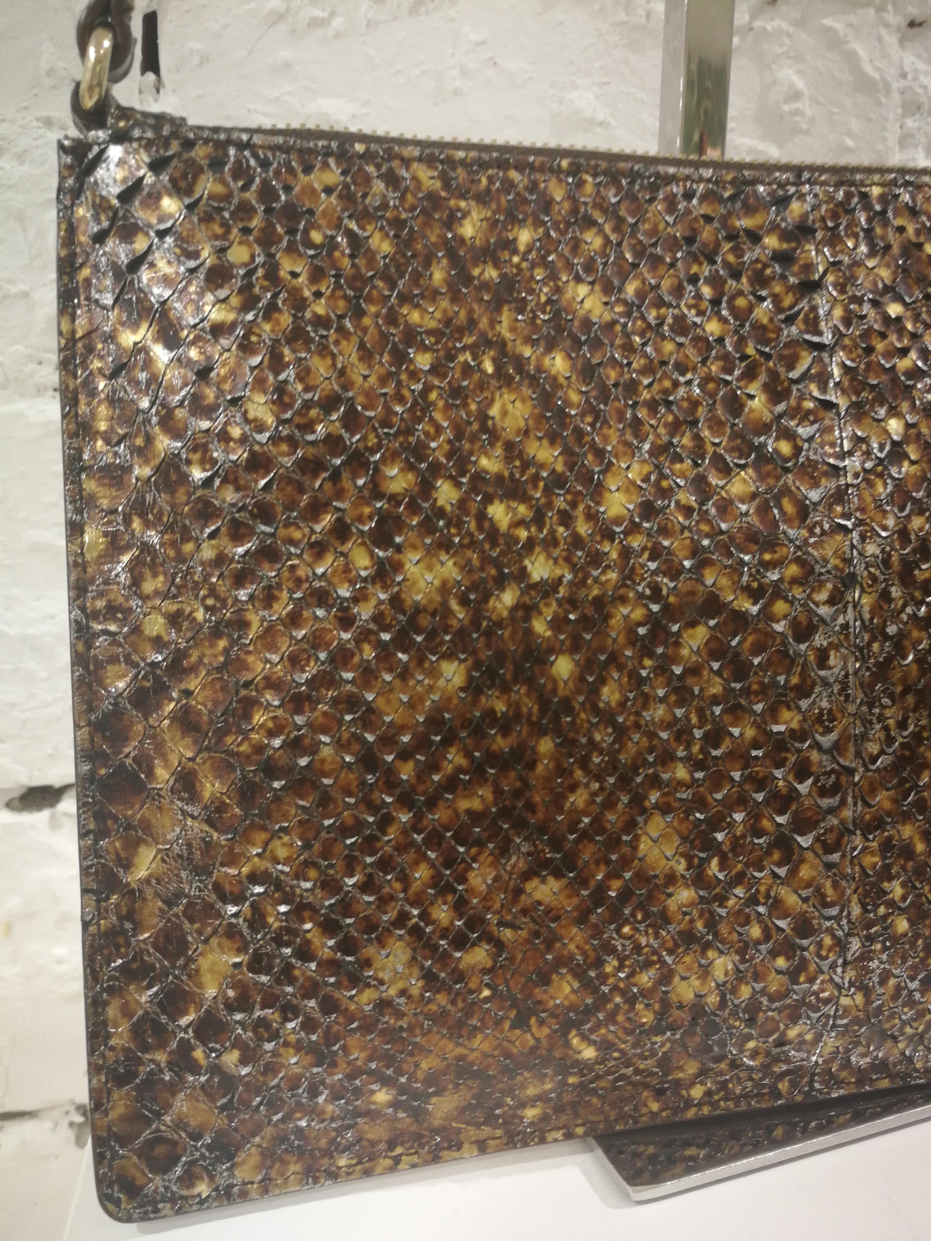 Roberto Cavalli Brown Silver Gold Python Skin Shoulder Bag For Sale 2