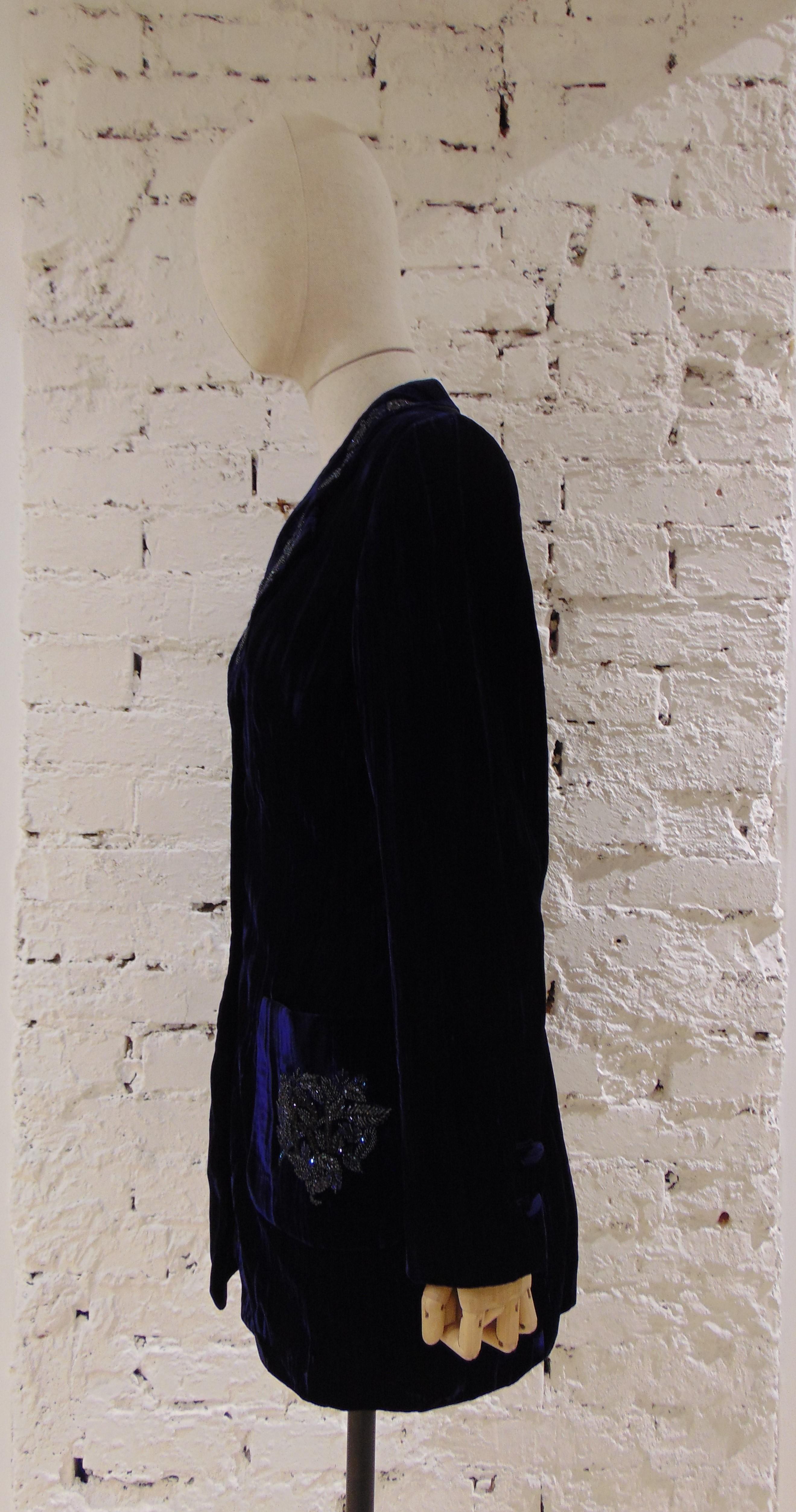 Women's Rena Lange Blue Wool Velvet Jacket Blazer NWOT
