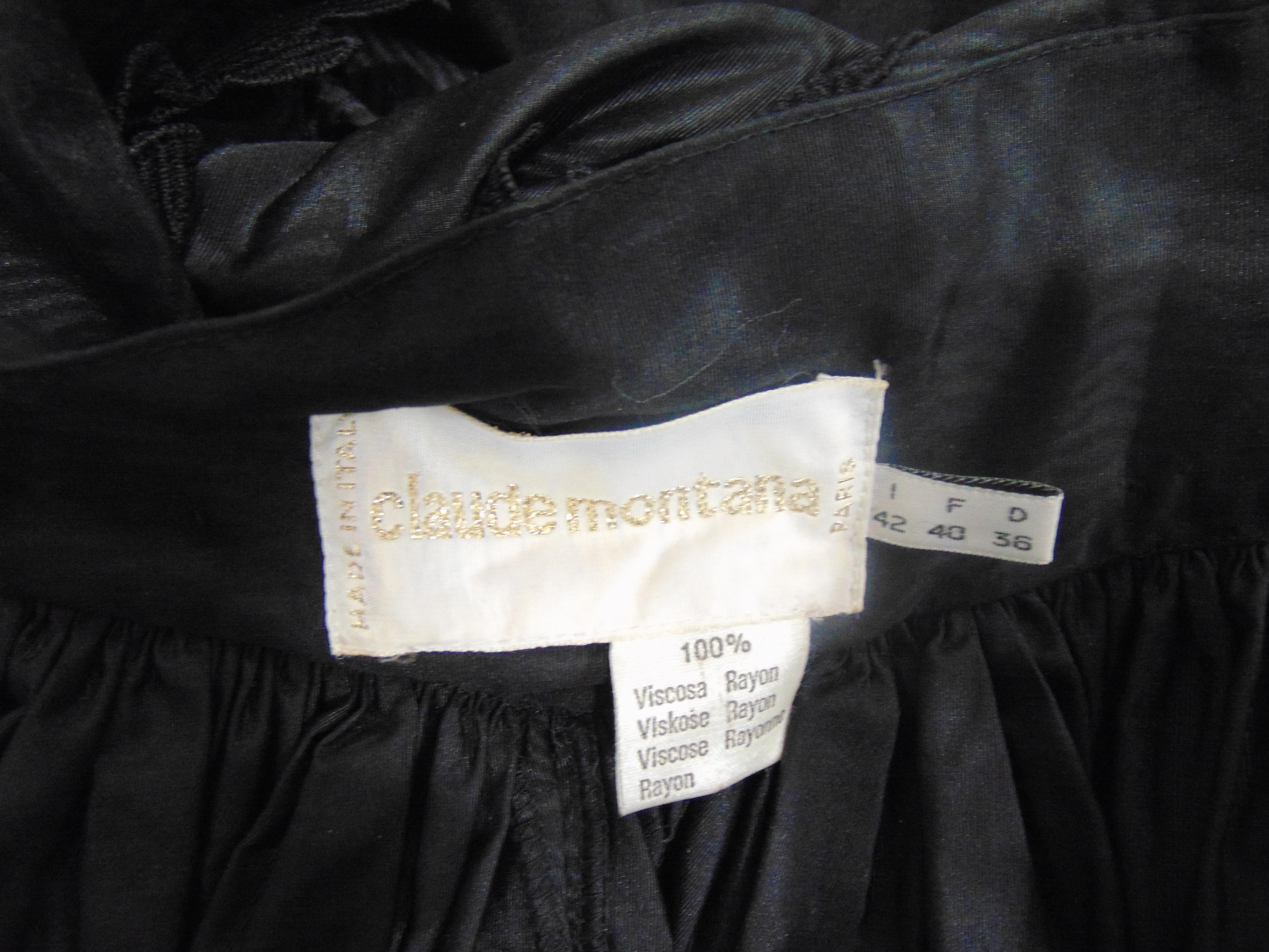Claude Montana Black Silk Velvet Lace Skirt Suit 9